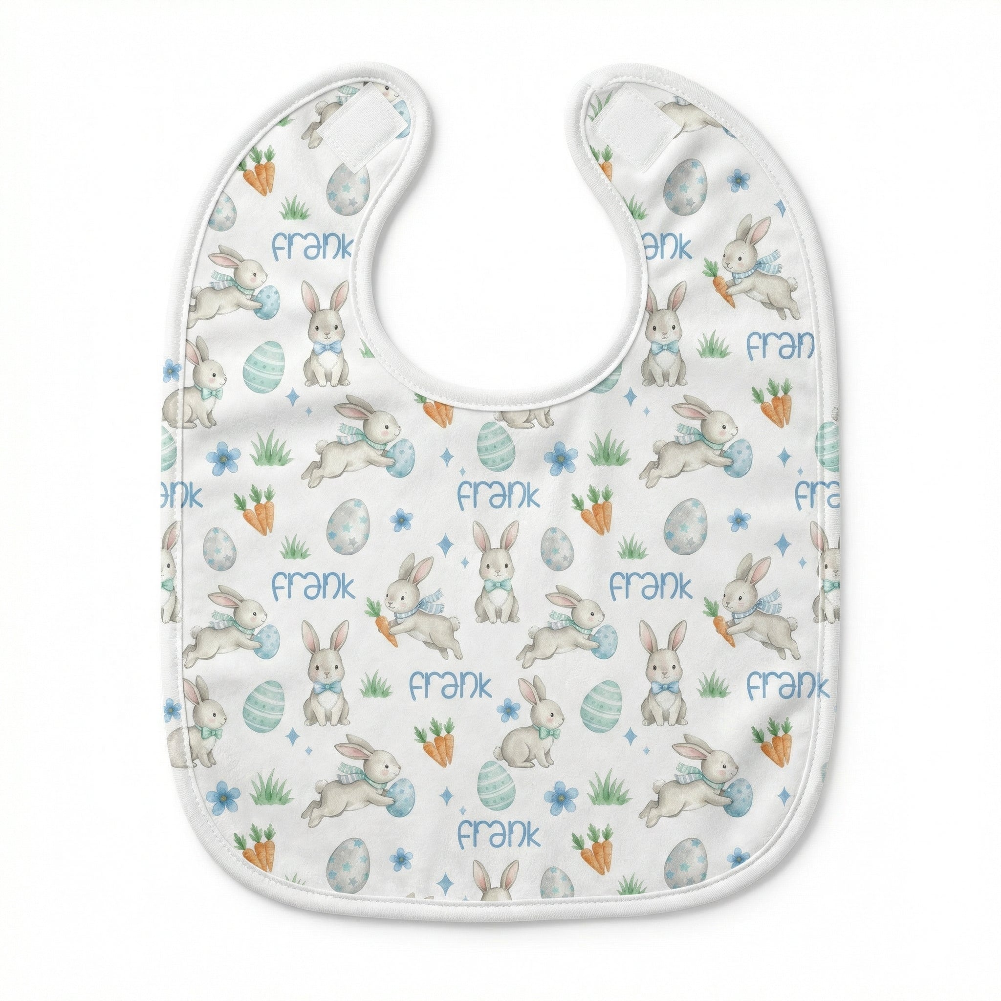 Personalized Bib and Burp Cloths in Blue Easter Eggs