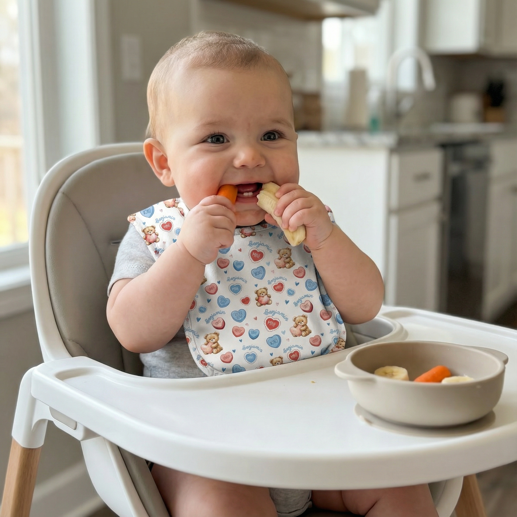 Personalized Bib and Burp Cloths Set in Blue Sweet Heart