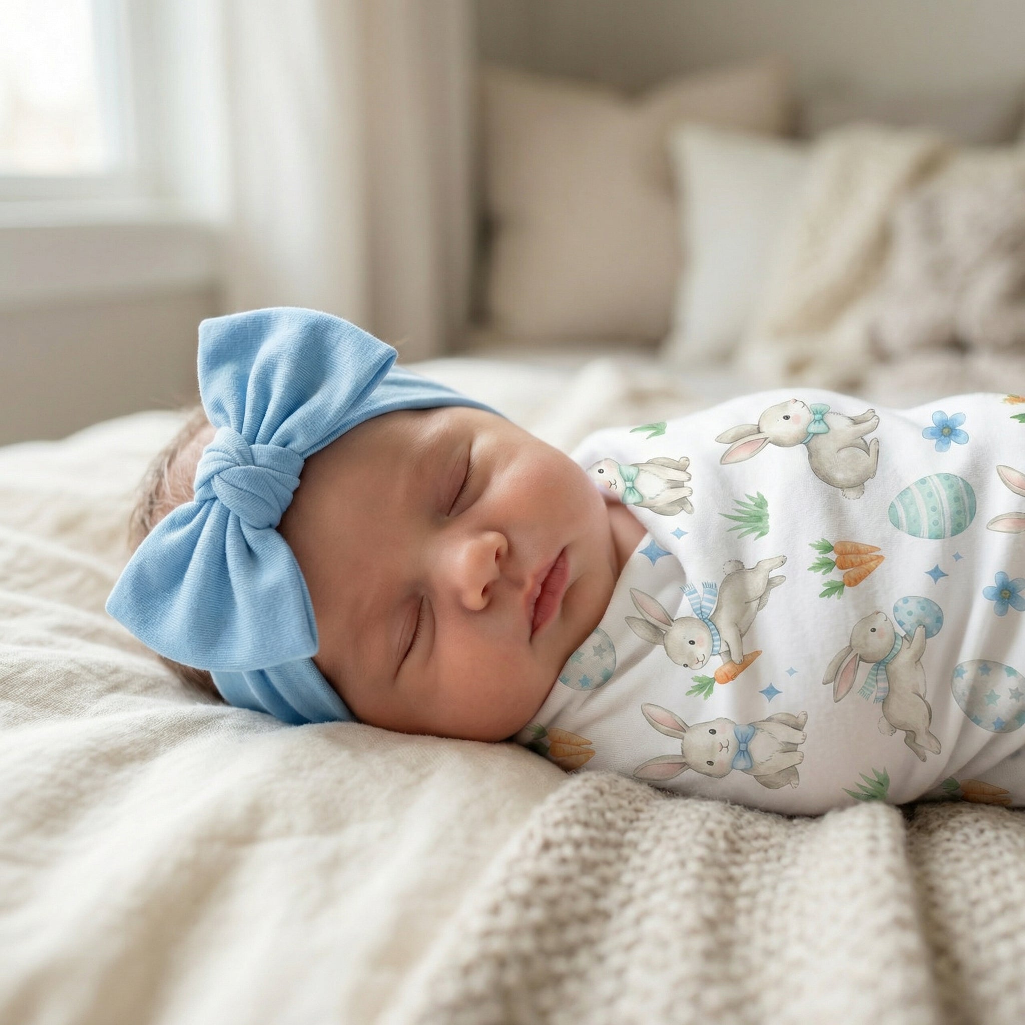 Personalized Bow Headband in Sky Blue