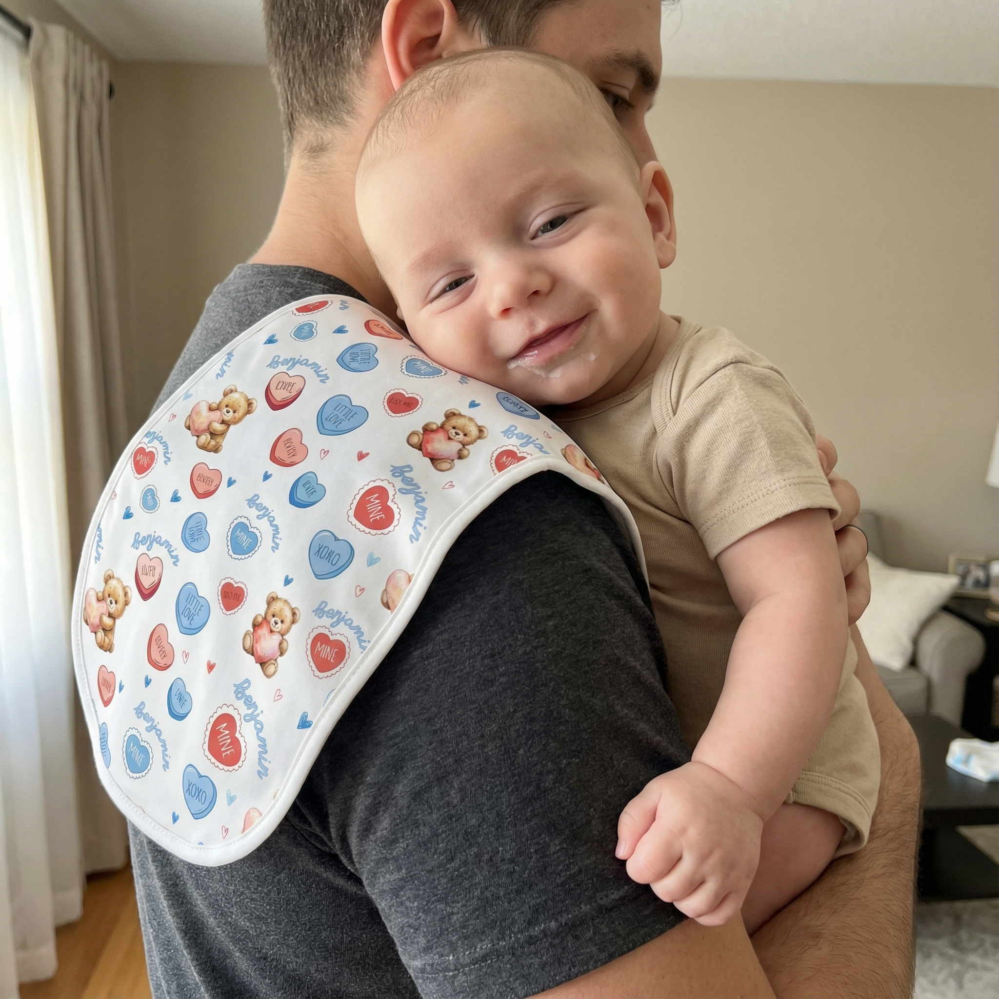Personalized Bib and Burp Cloths Set in Blue Sweet Heart