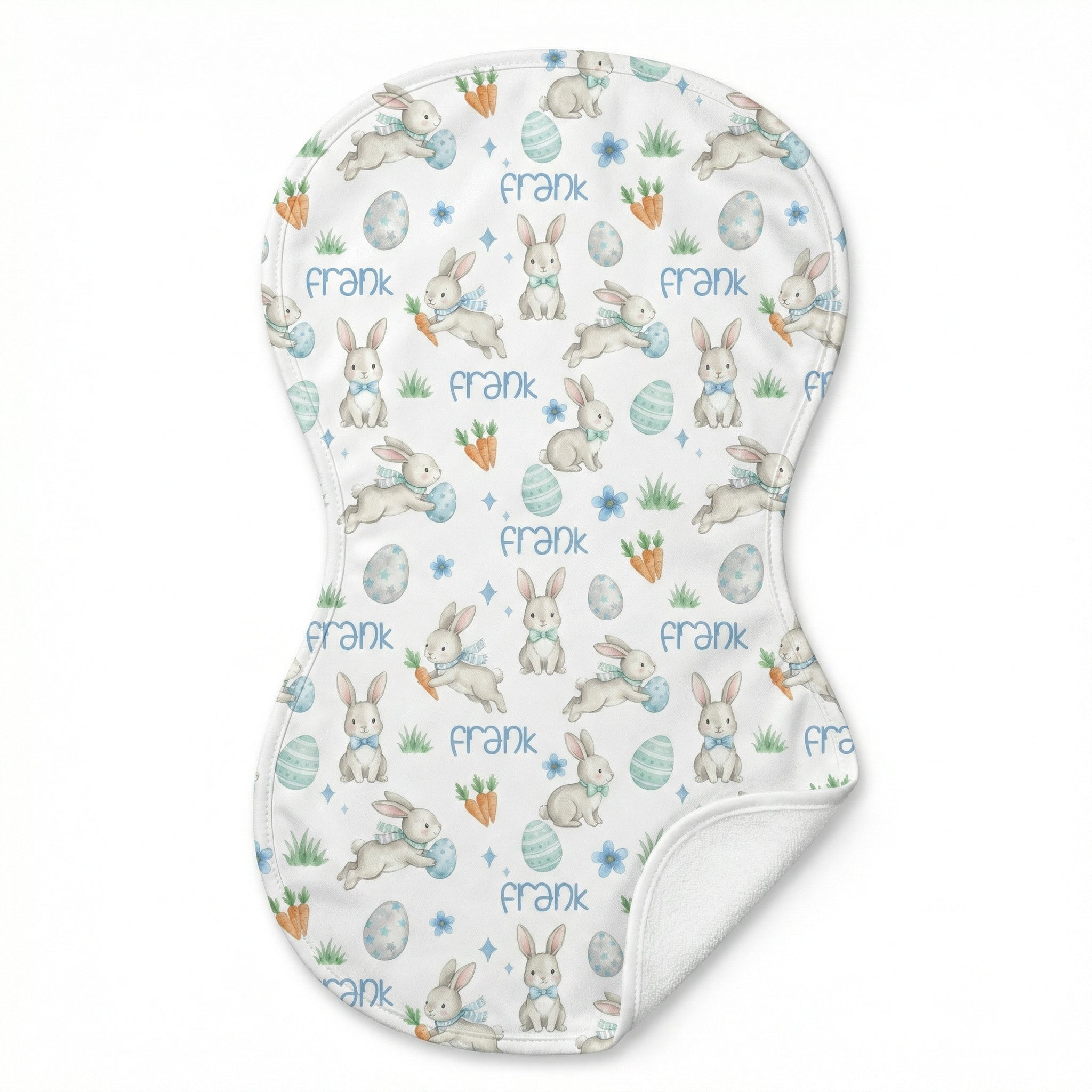 Personalized Bib and Burp Cloths in Blue Easter Eggs