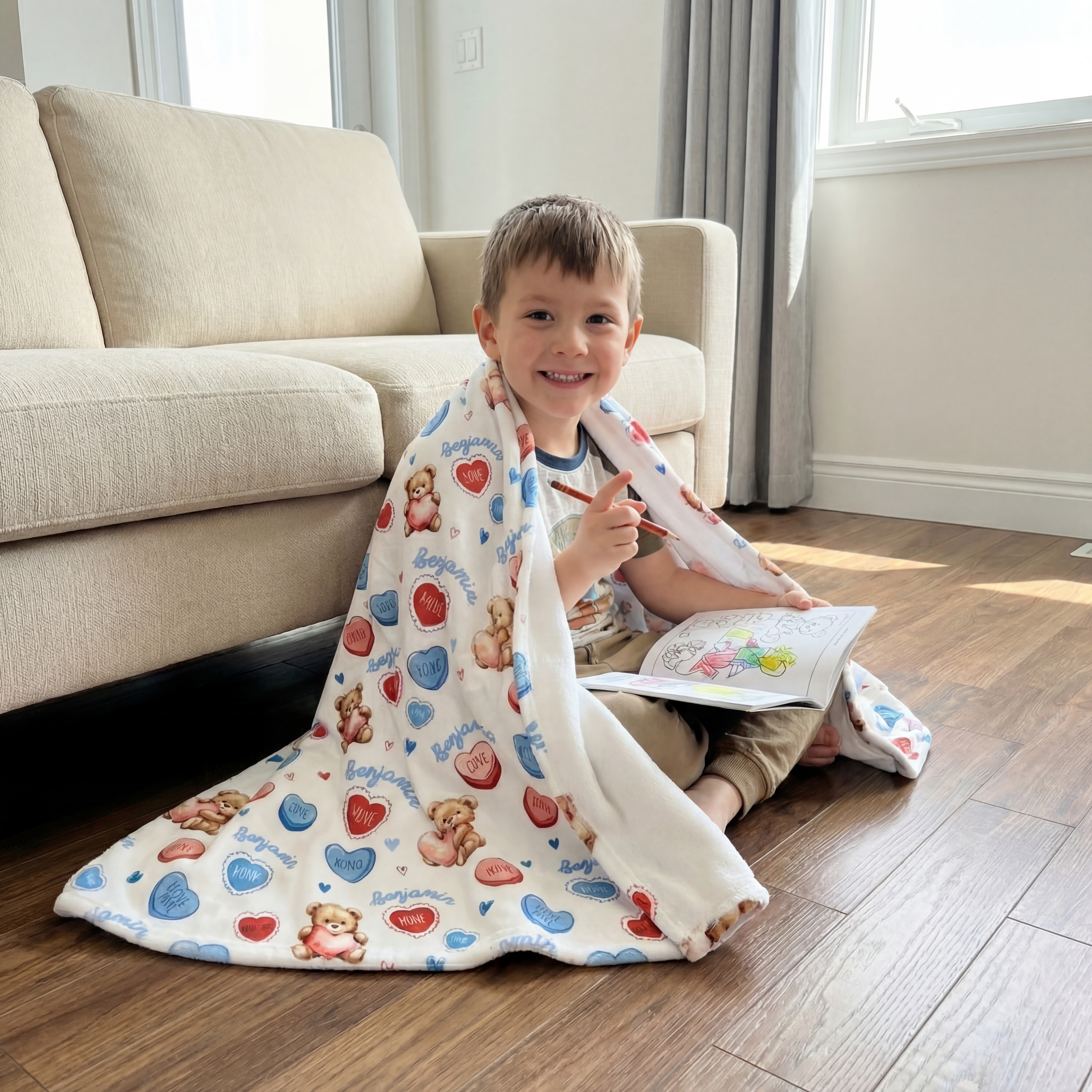 Personalized Blanket in Blue Sweet Heart