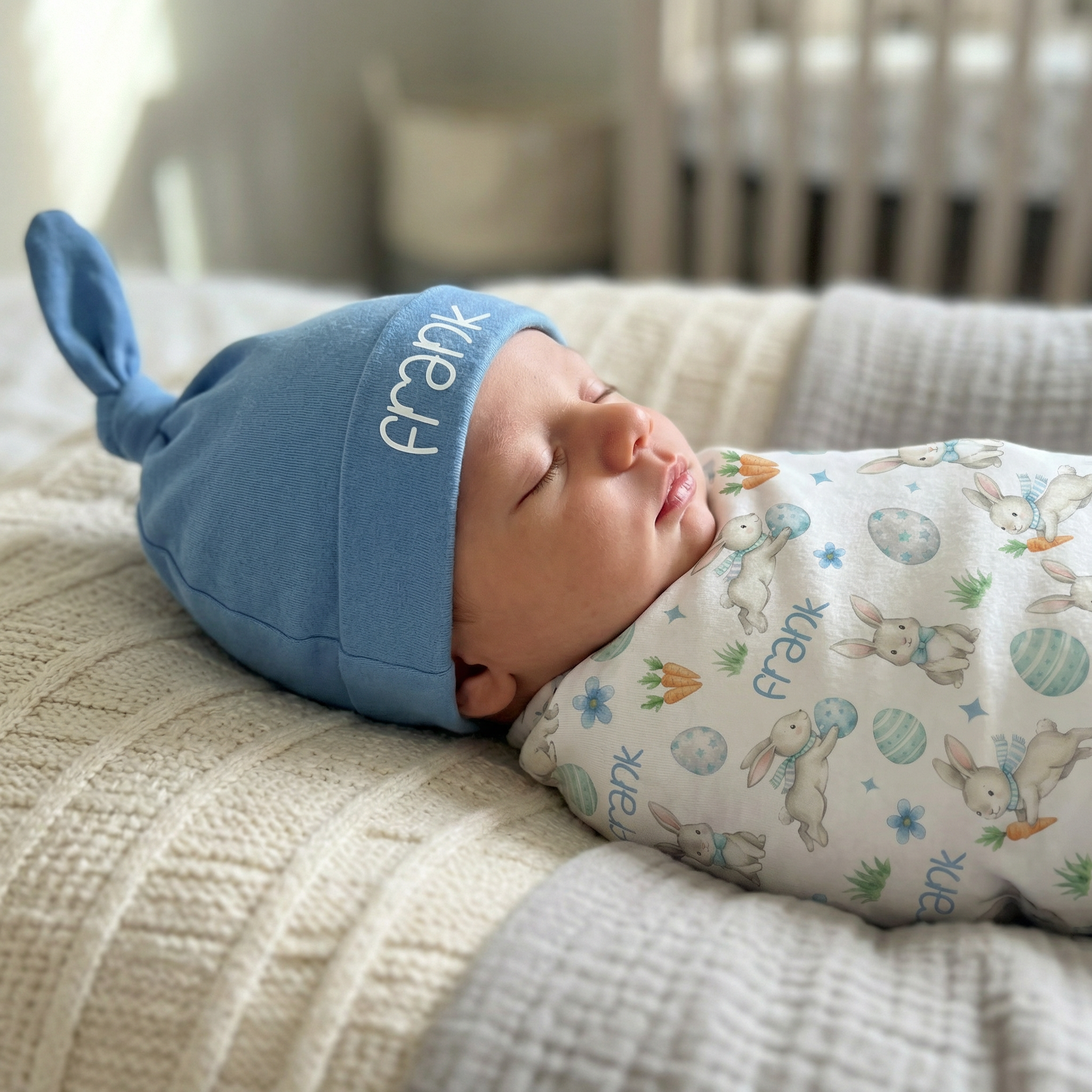 Personalized Knotted Hat in Sky Blue