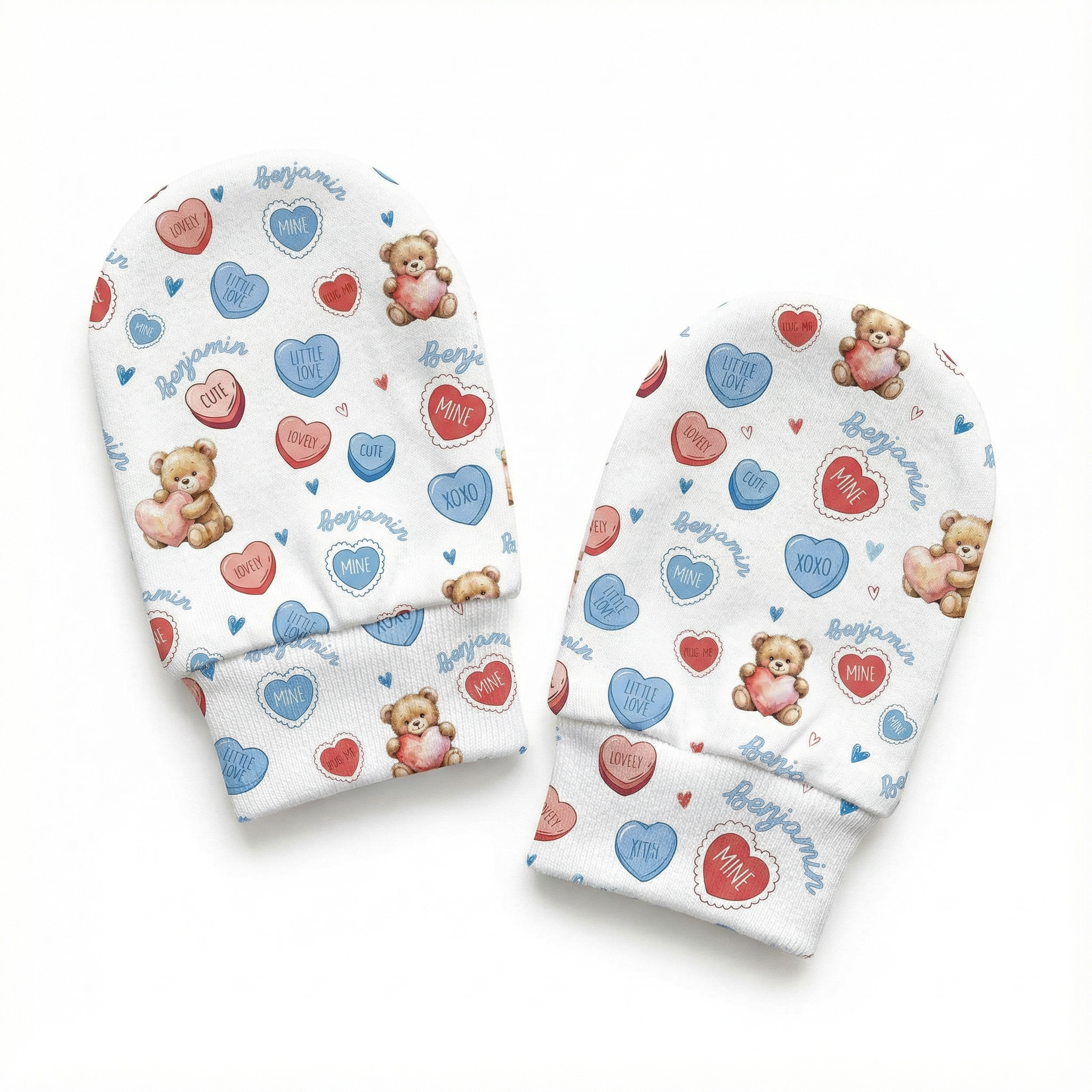 Personalized Mittens in Blue Sweet Heart