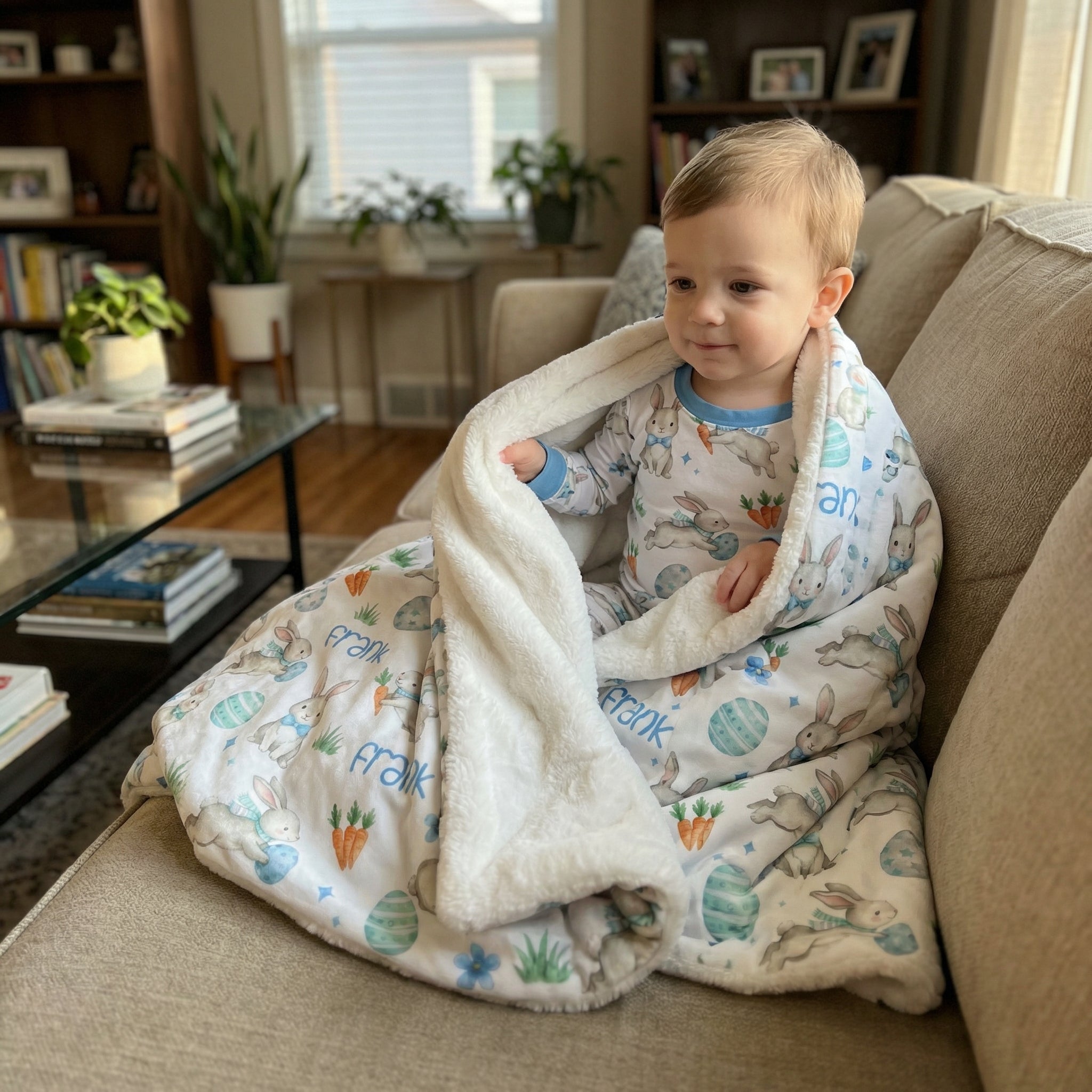 Personalized Blanket in Blue Easter Eggs