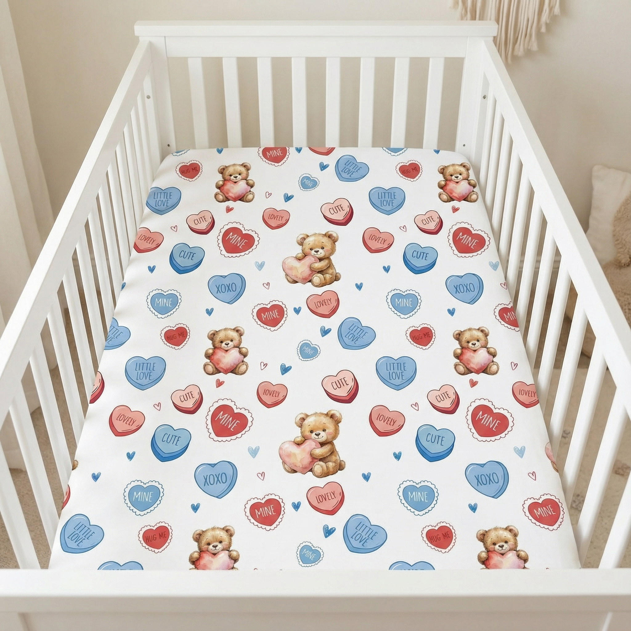 Crib Sheet in Blue Sweet Heart