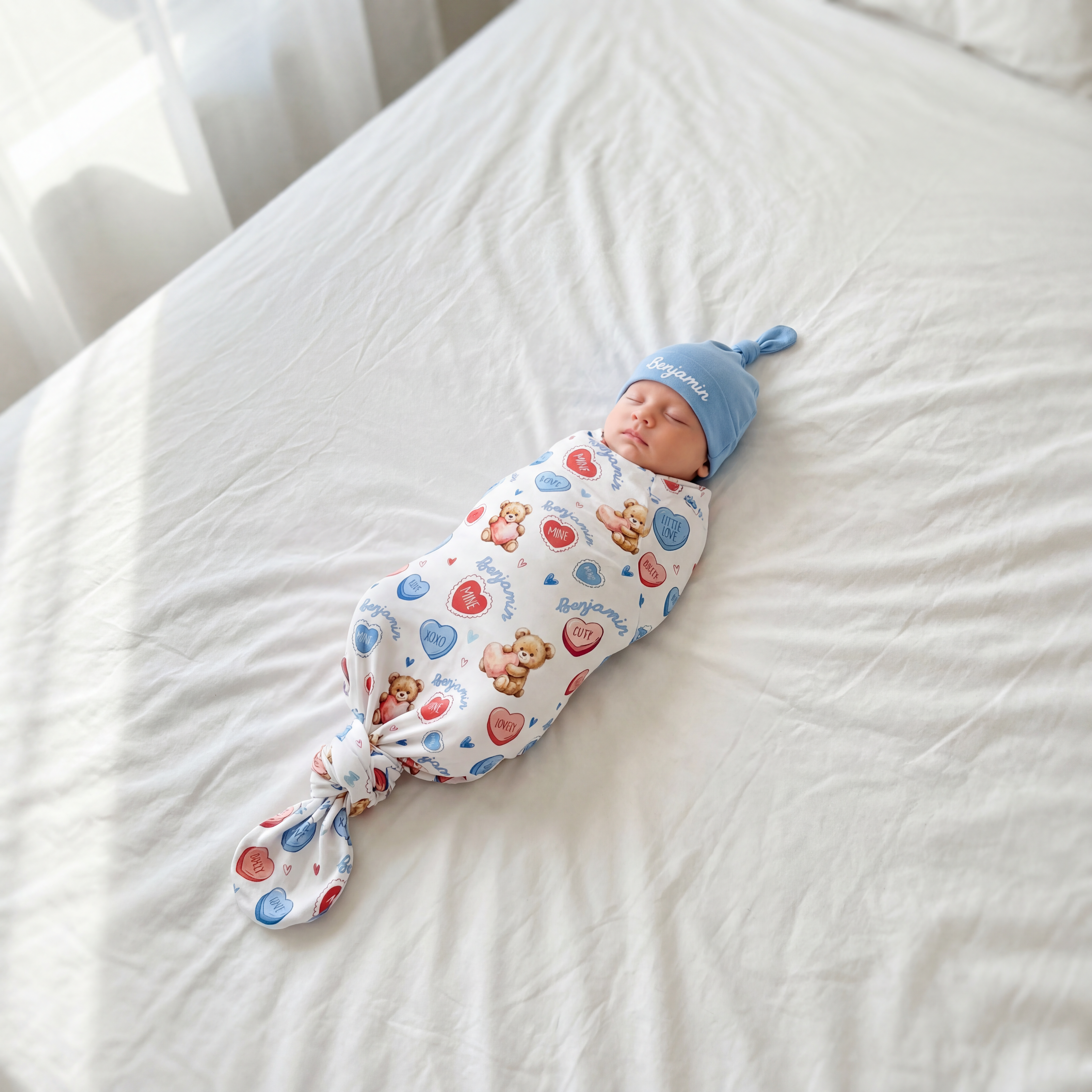 Personalized Swaddle in Blue Sweet Heart