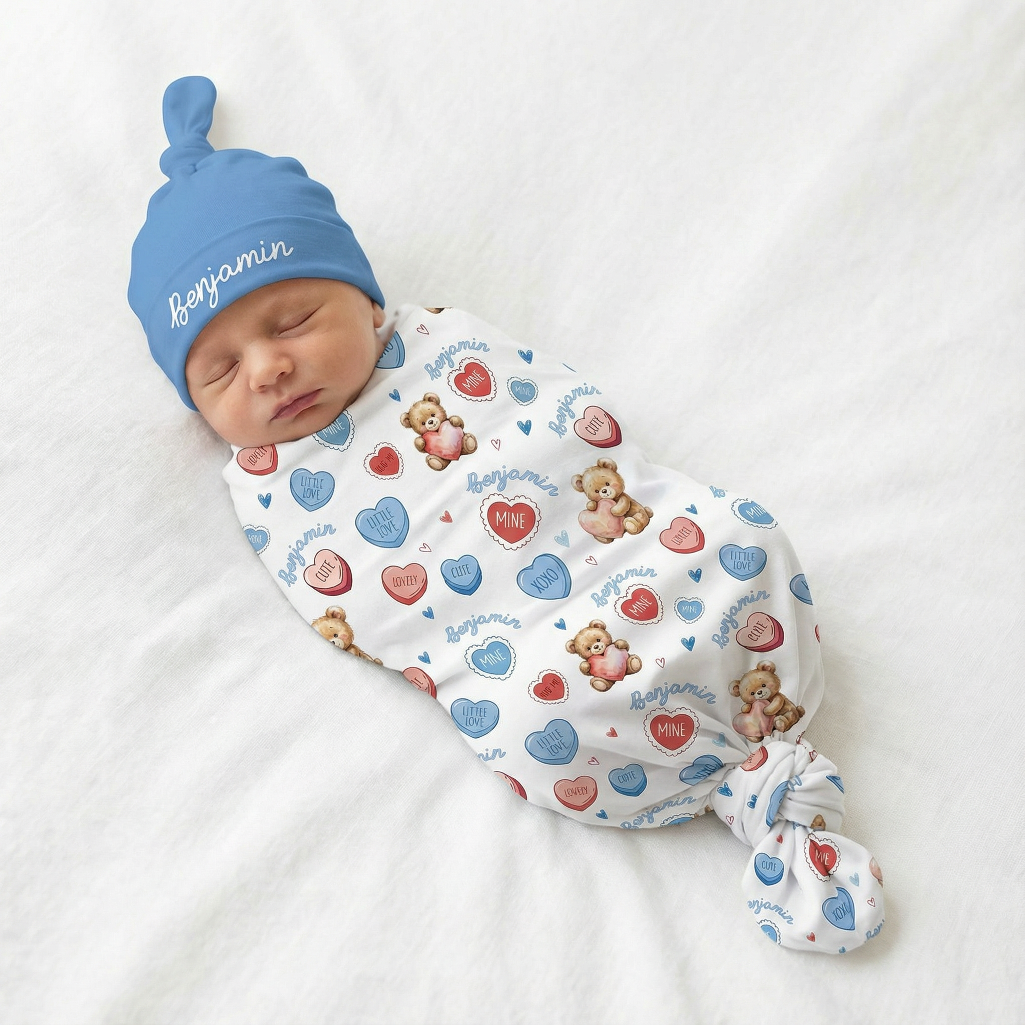 Personalized Knotted Hat in Baby Blue