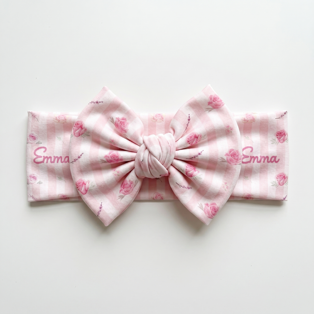 Personalized Bow Headband in Rosy