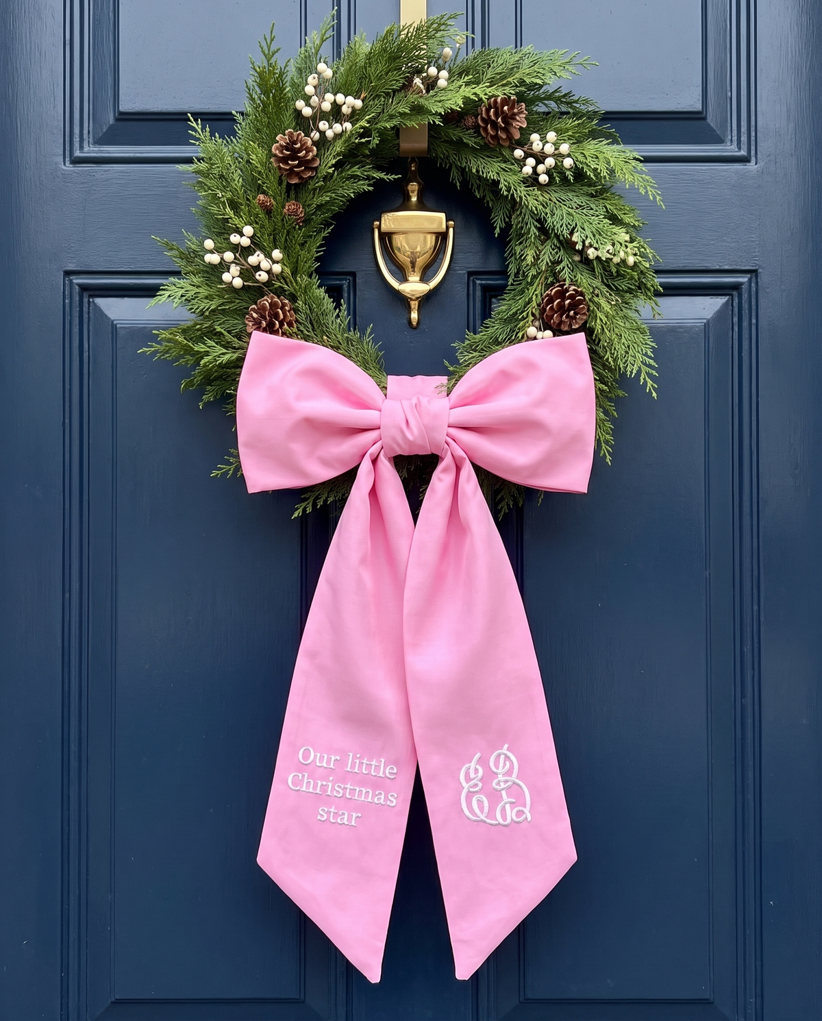 Embroidered Newborn Bow Sash in Bubblegum Pink
