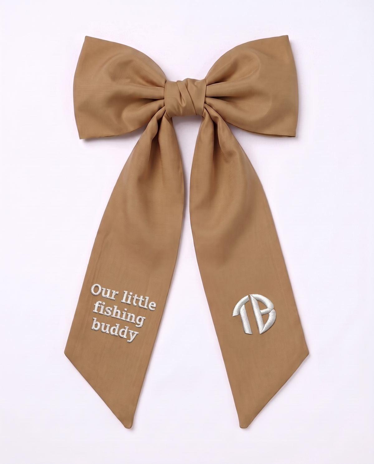 Embroidered Newborn Bow Sash in Camel