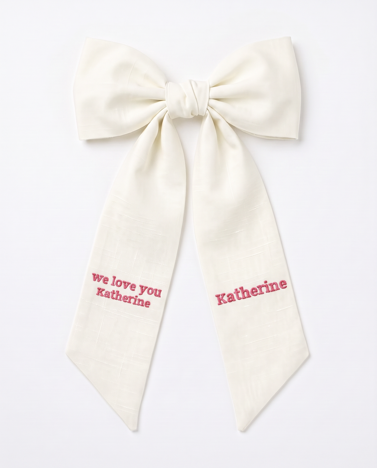 Embroidered Newborn Bow Sash in Milk White