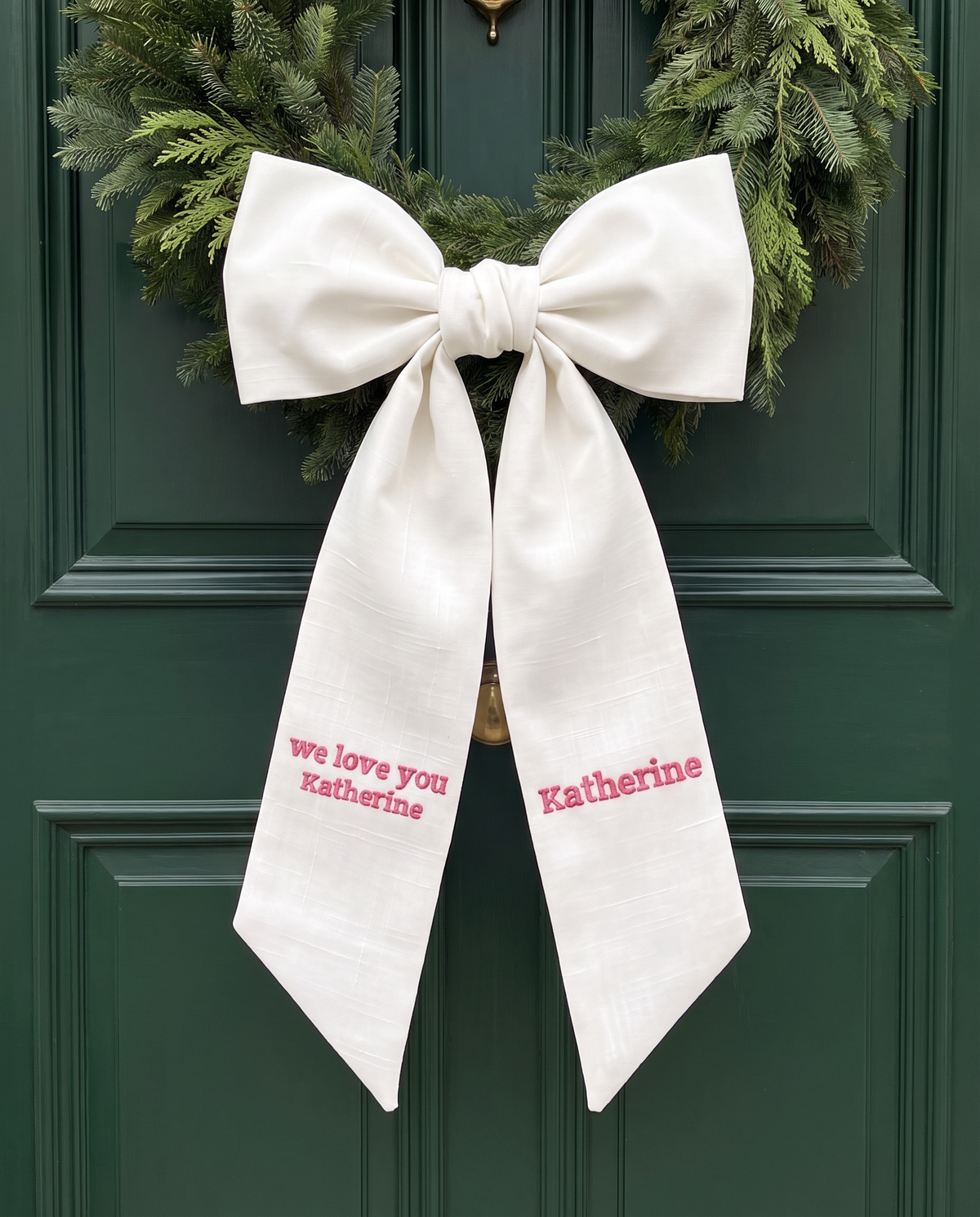 Embroidered Newborn Bow Sash in Milk White
