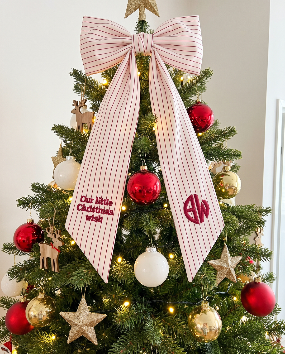 Embroidered Newborn Bow Sash in Striped Red