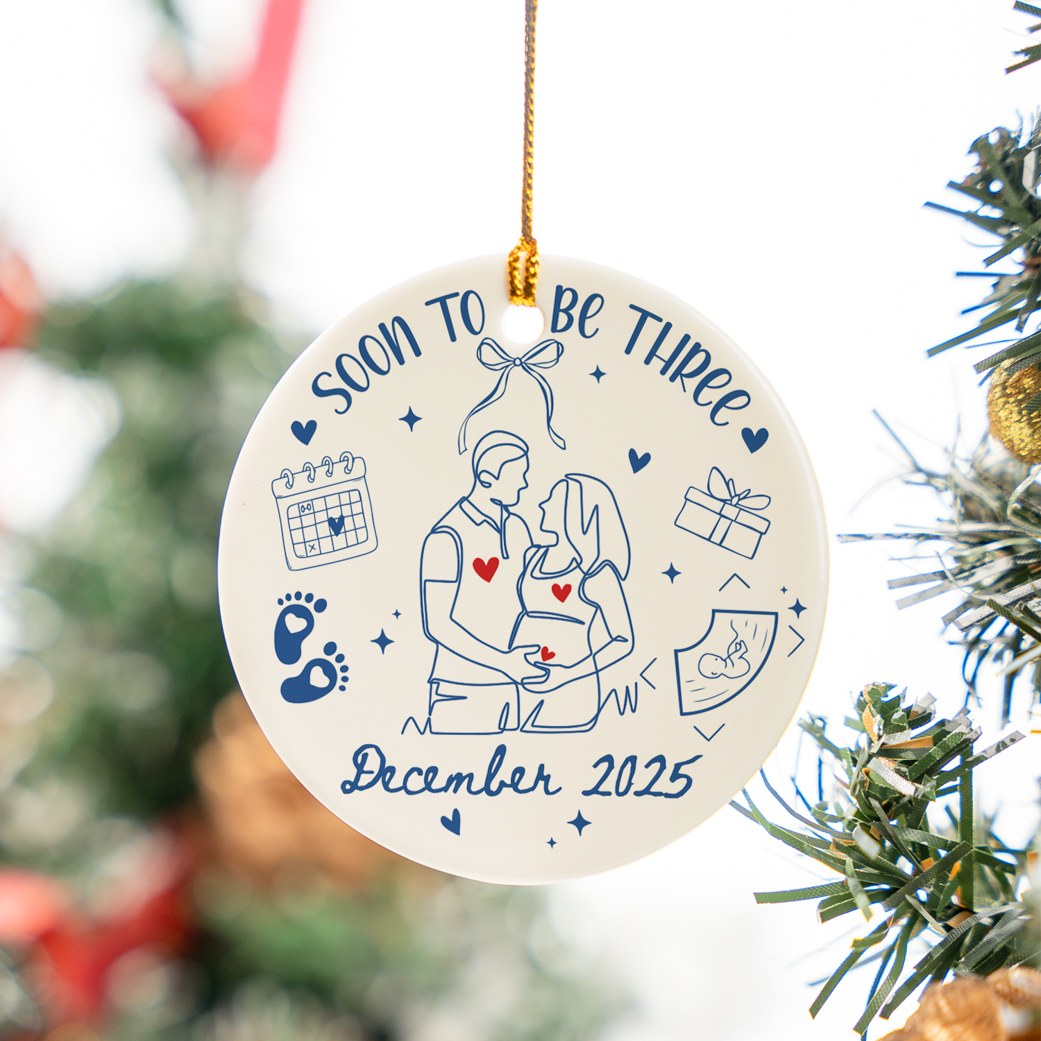 Soon to be Three Personalized Custom Ceramic Ornament