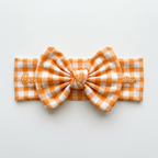 Personalized Bow Headband in Carrot Plaid