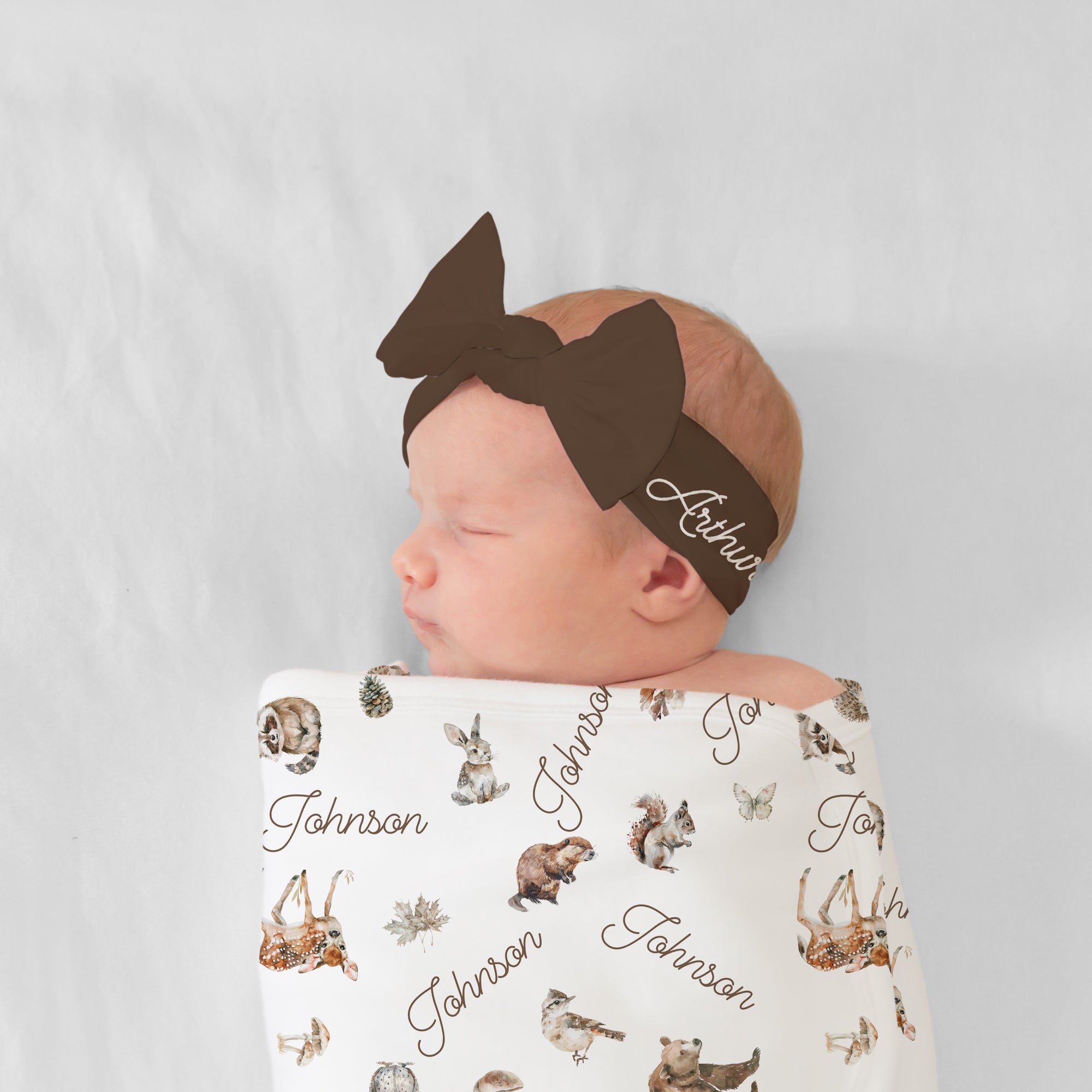 Personalized Bow Headband in Brown