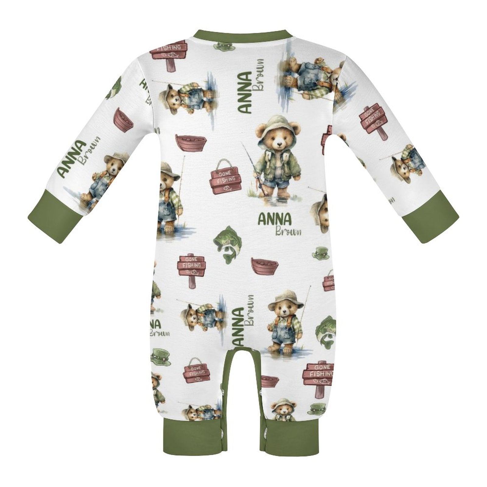 Personalized Baby Long Sleeved Romper in Bear Fishing