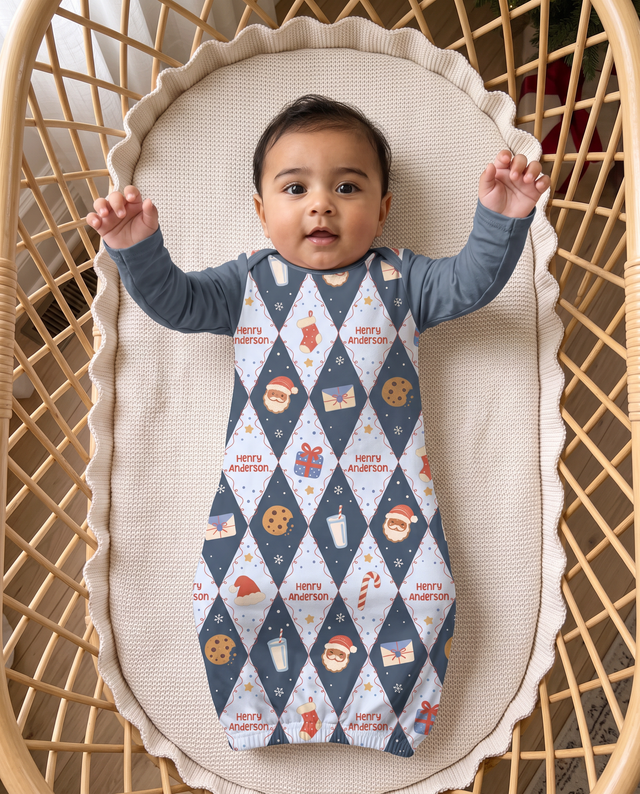 Personalized Baby Sleep Gown in Dear Santa Blue