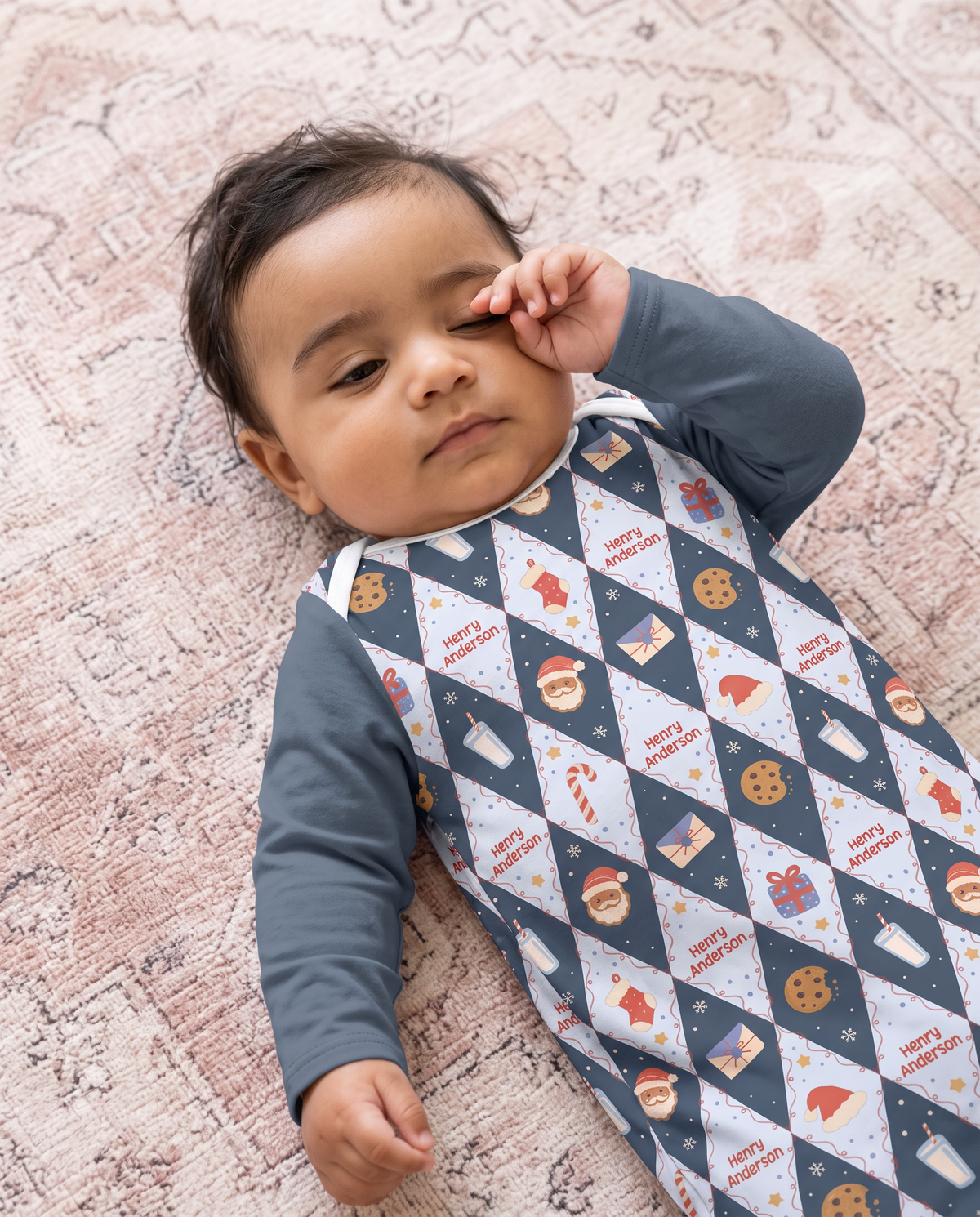 Personalized Baby Sleep Gown in Dear Santa Blue