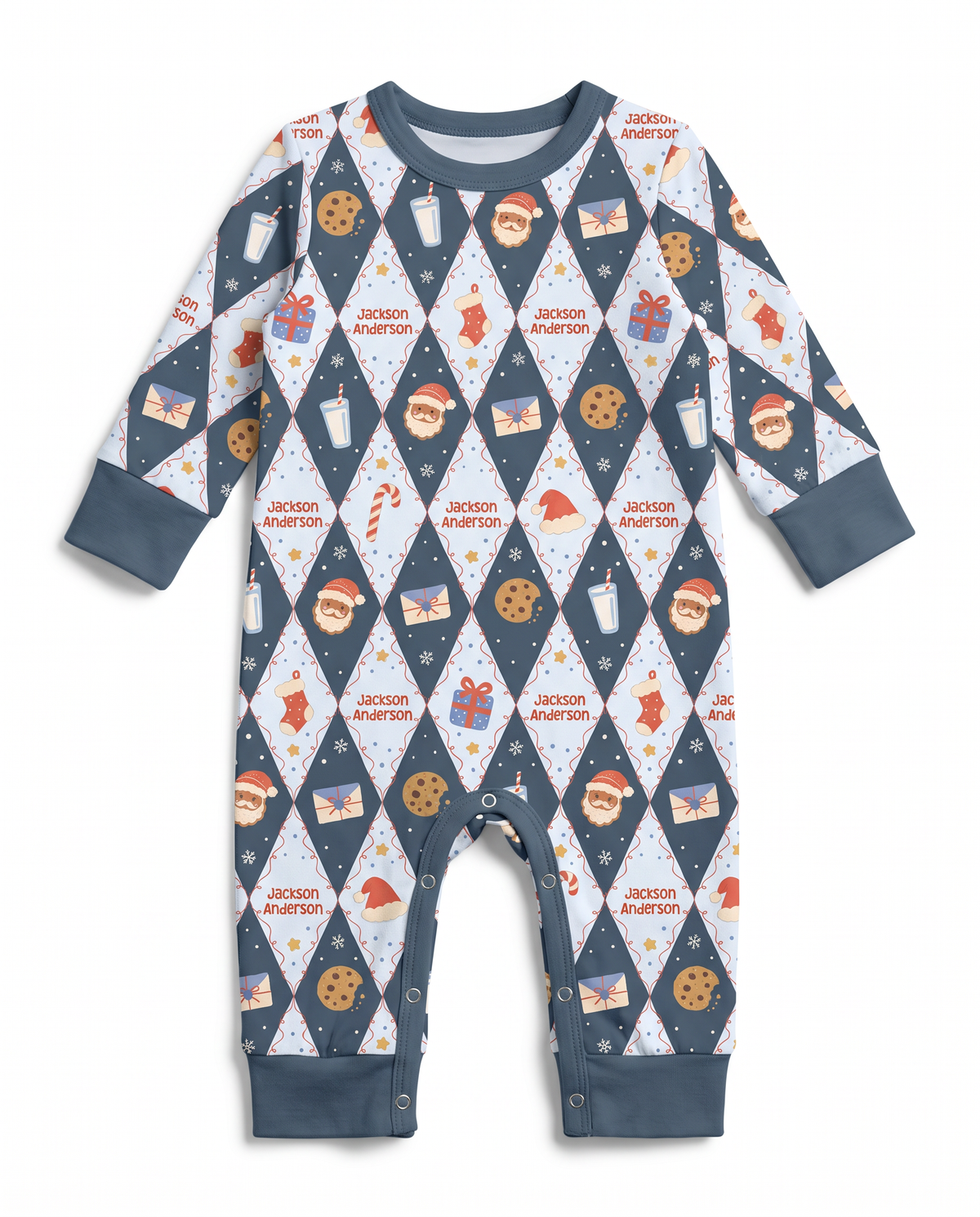 Personalized Long-sleeved Snap Romper in Dear Santa Blue