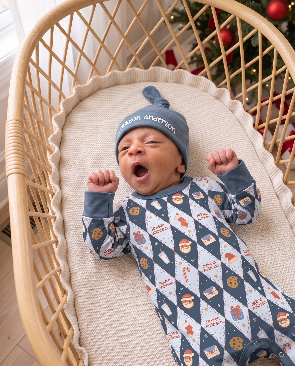 Personalized Long-sleeved Snap Romper in Dear Santa Blue
