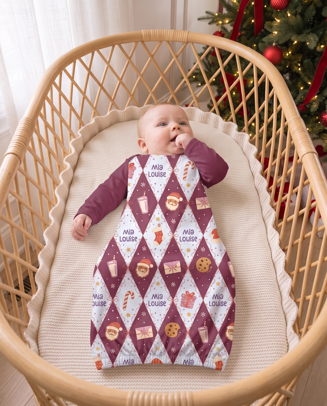 Personalized Baby Sleep Gown in Dear Santa Pink
