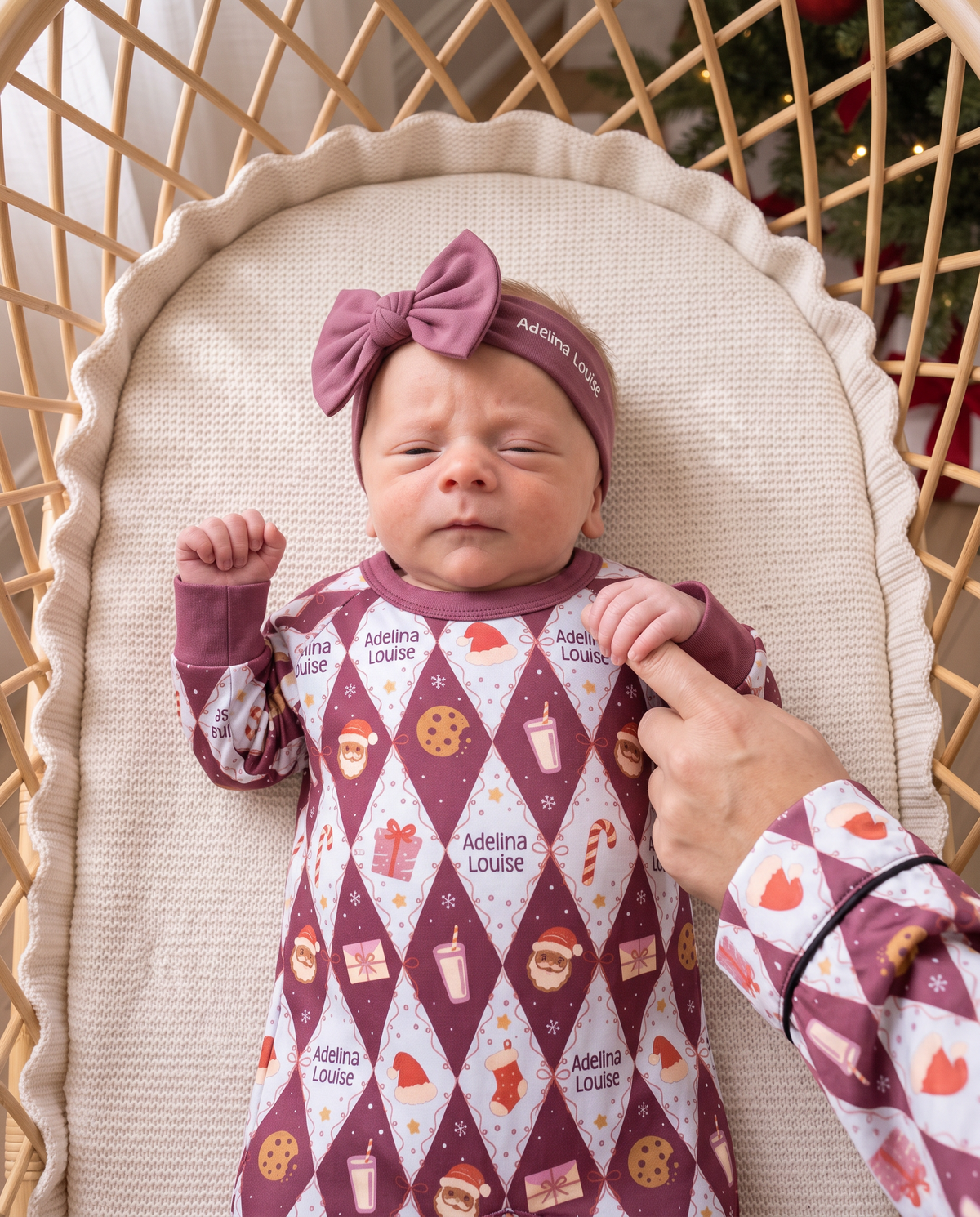 Personalized Long-sleeved Snap Romper in Dear Santa Pink