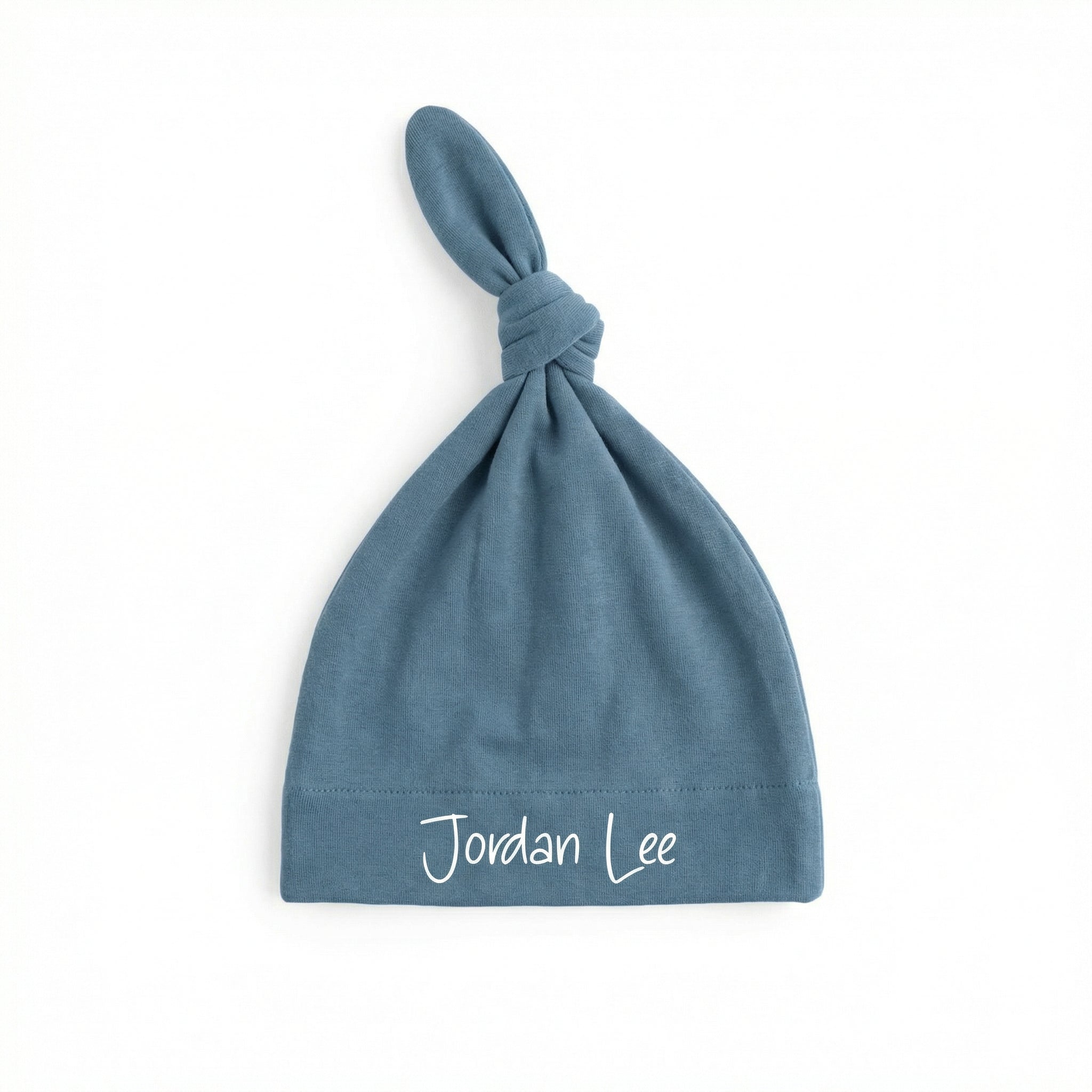 Personalized Knotted Hat in Dusty Blue
