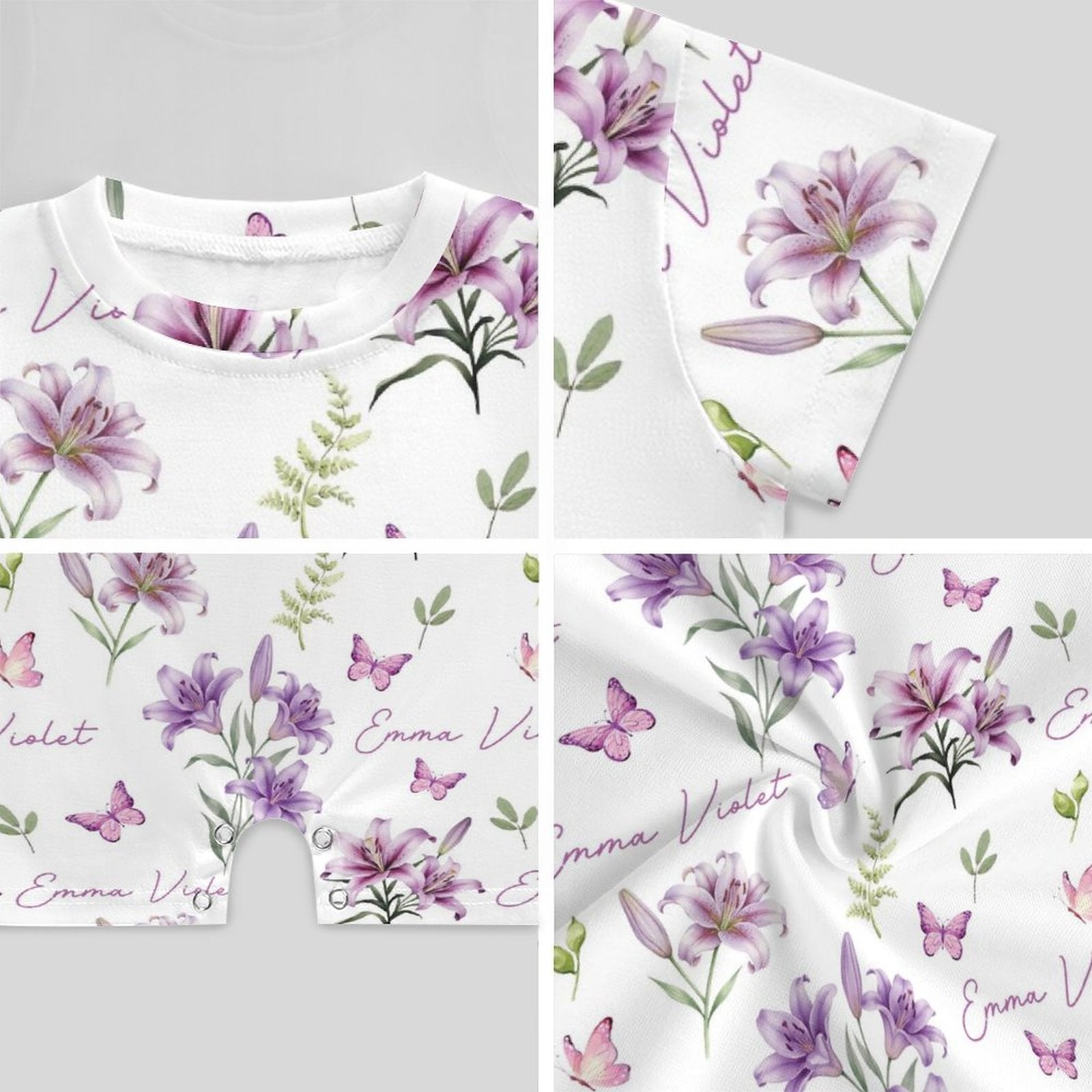 Personalized Bodysuit Romper in Purple Lilys
