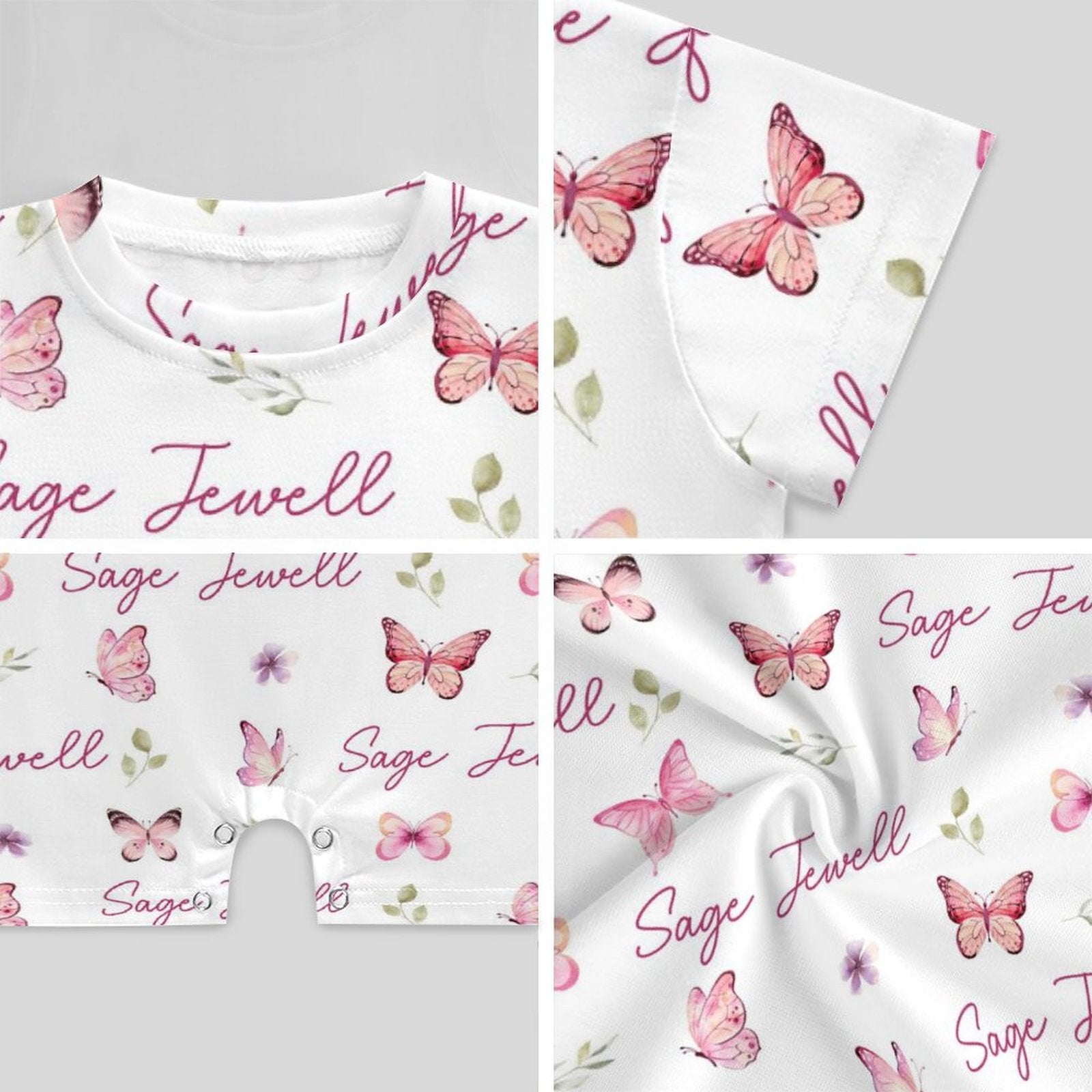 Personalized Bodysuit Romper in Pink Butterfly
