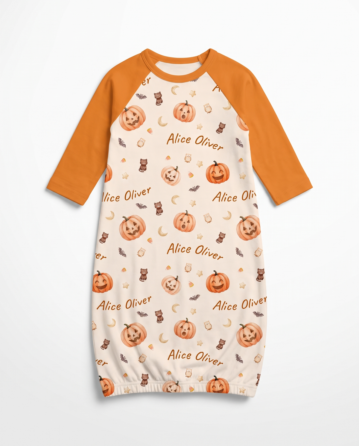 Personalized baby sleep gown in Golden Jack print on white background