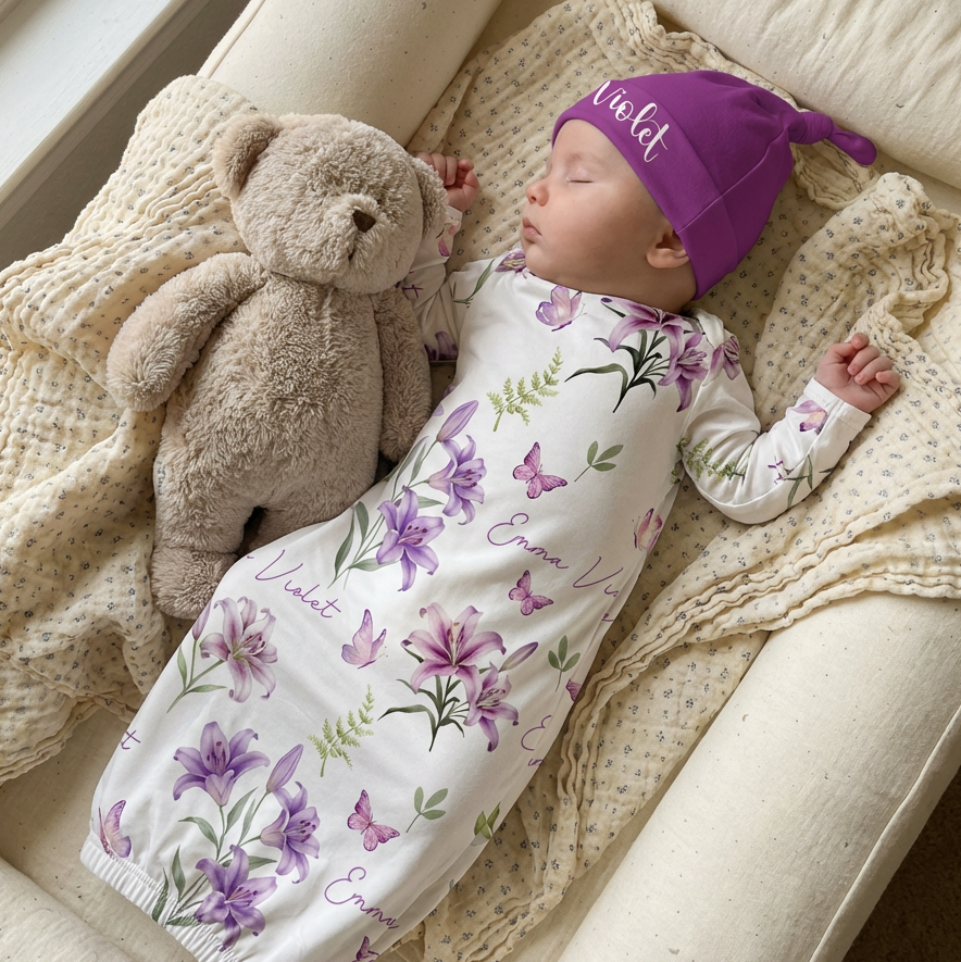 Personalized Sleep Gown in Purple Lilys