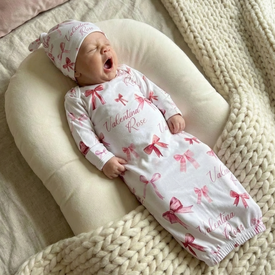 Personalized Sleep Gown in White Coquette Bow