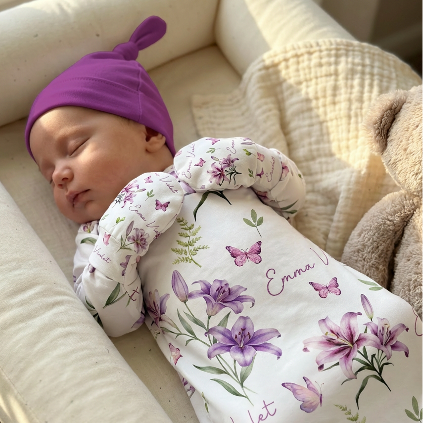 Personalized Sleep Gown in Purple Lilys