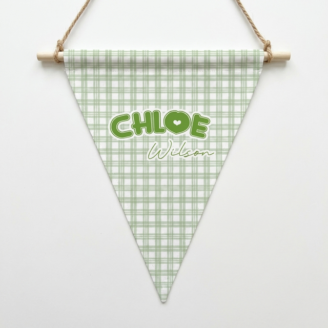 Name Triangle Pennant in Green Plaid
