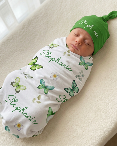 Personalized Swaddle in Green Butterfly