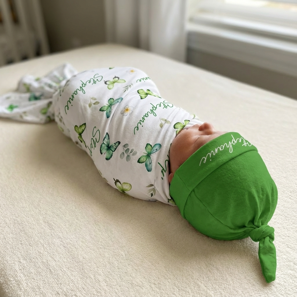 Personalized Swaddle in Green Butterfly