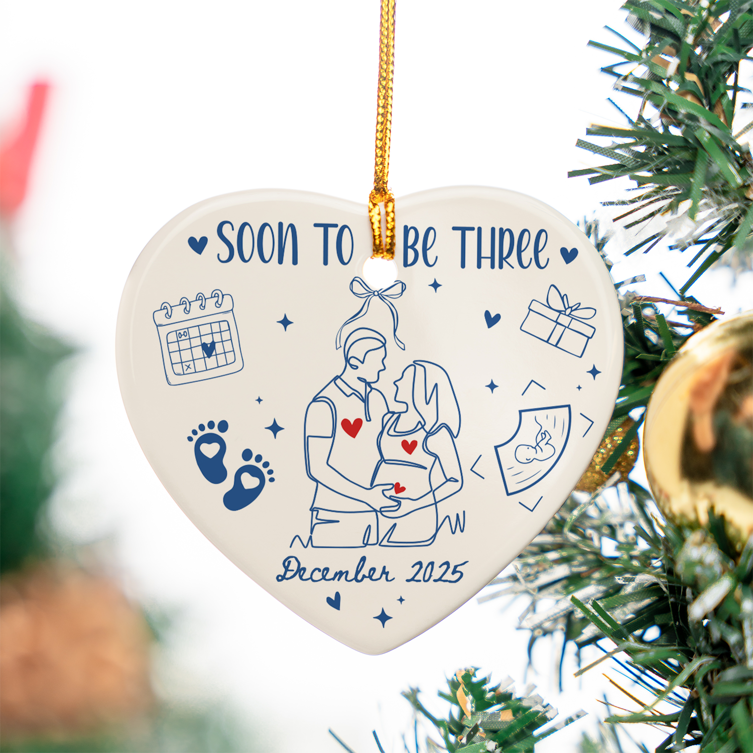 Soon to be Three Personalized Custom Ceramic Ornament