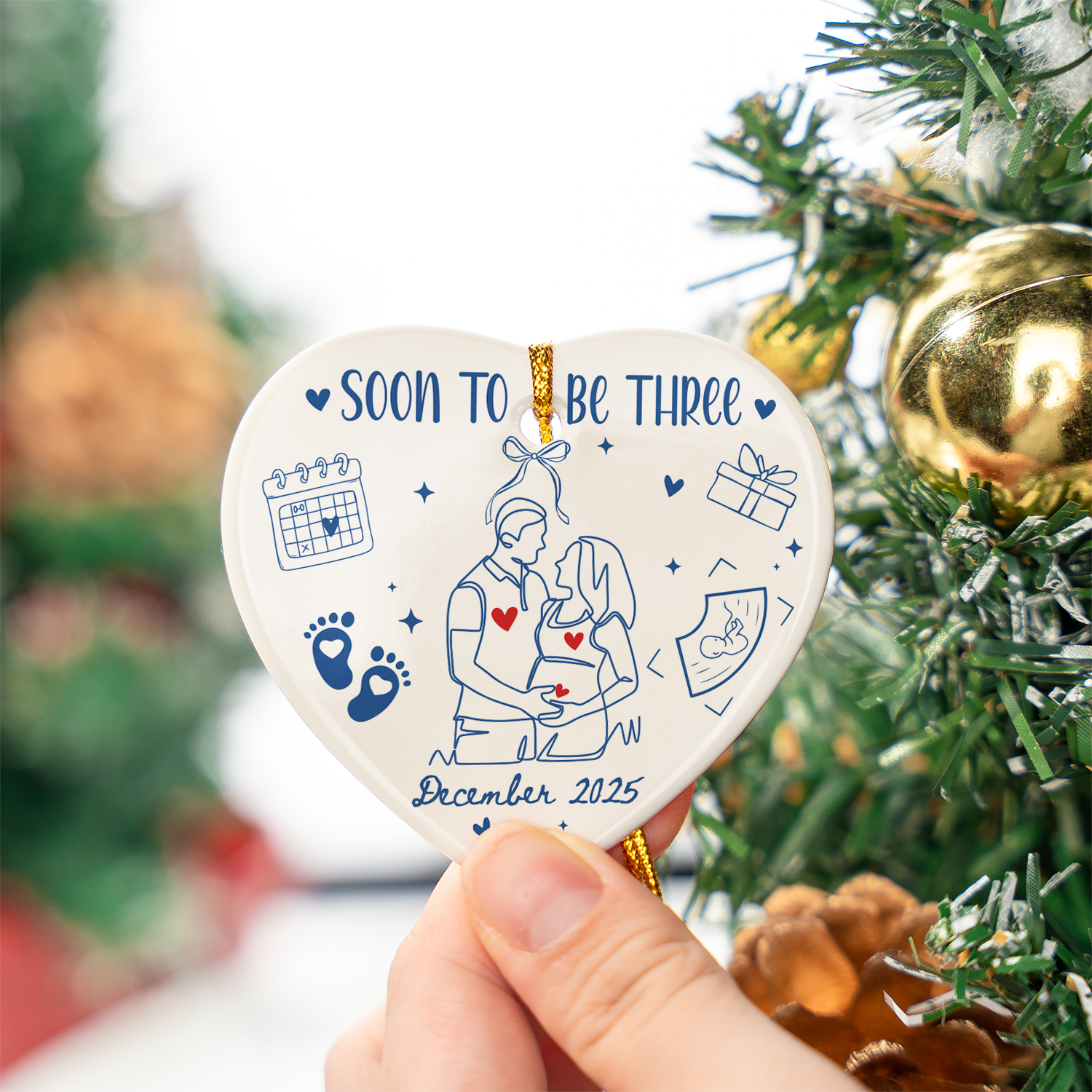 Soon to be Three Personalized Custom Ceramic Ornament