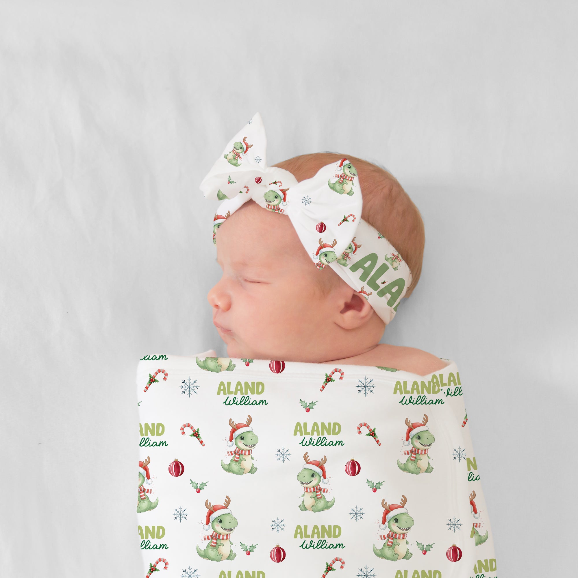 Personalized Bow Headband in Dinosaur's Christmas
