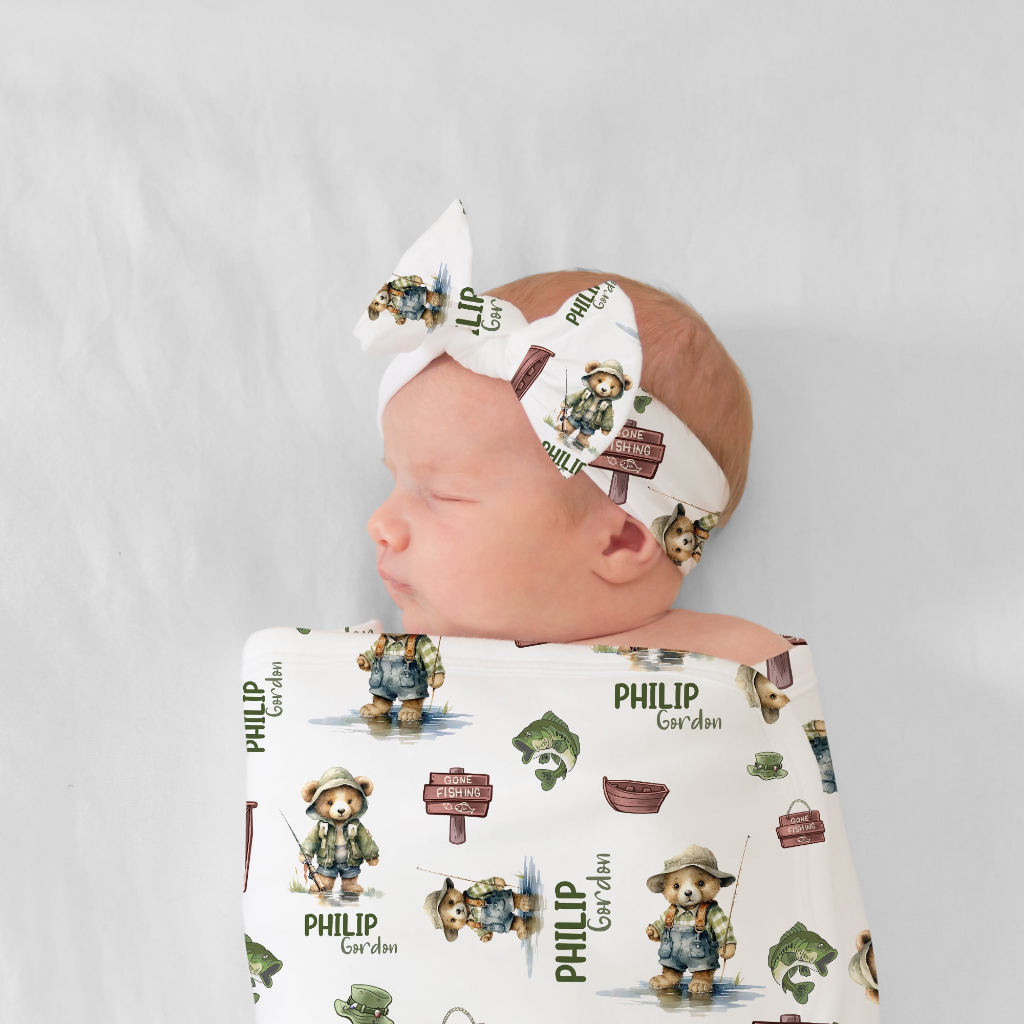 Personalized Bow Headband in Bear Fishing