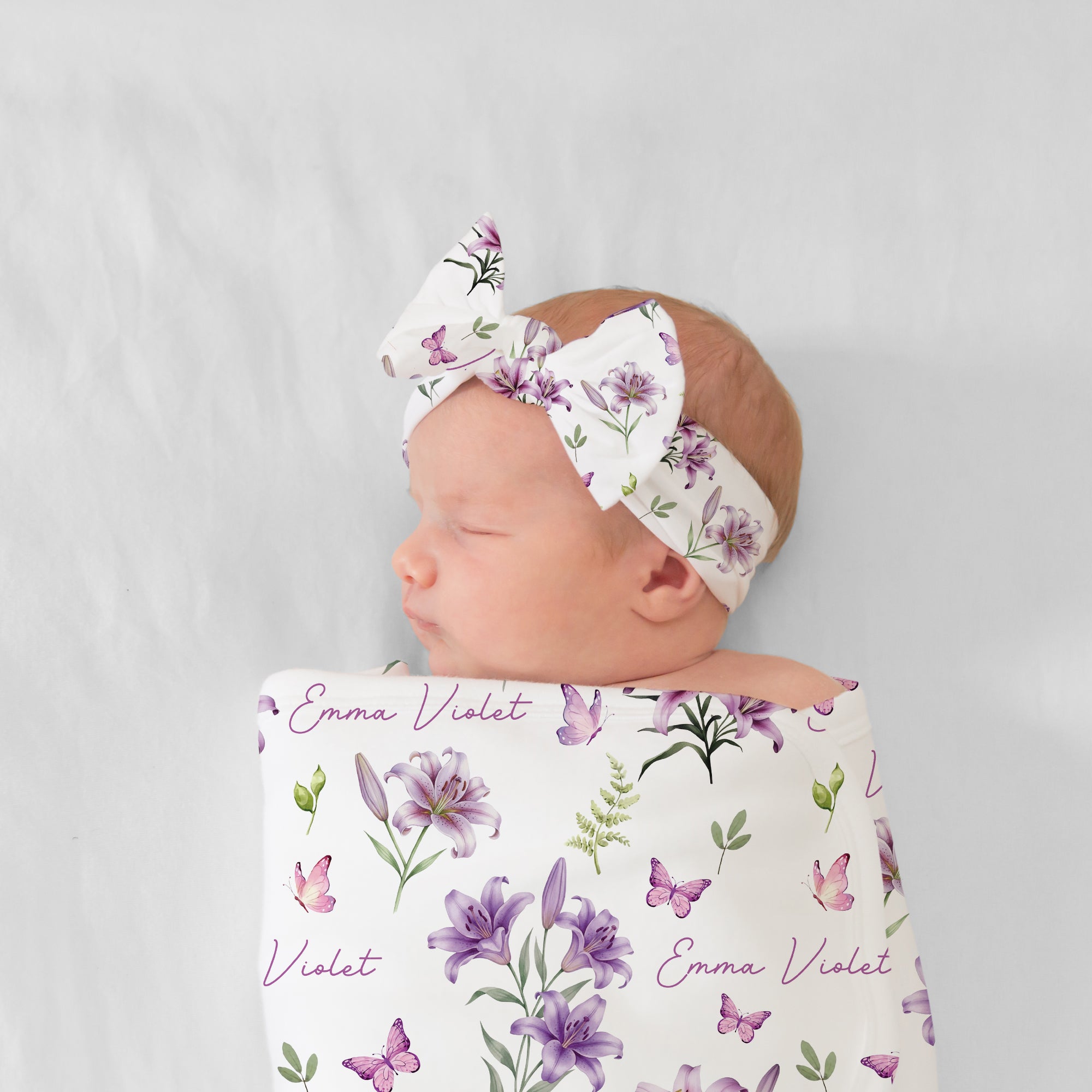 Personalized Bow Headband in Purple Lilys