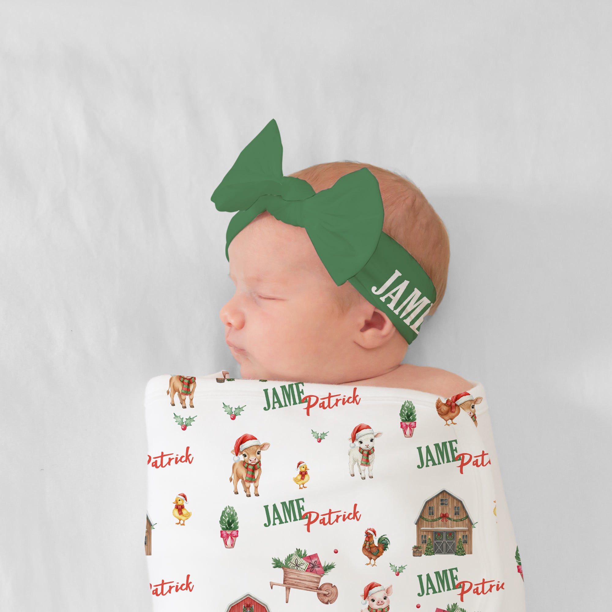 Personalized Bow Headband in Winter Pine