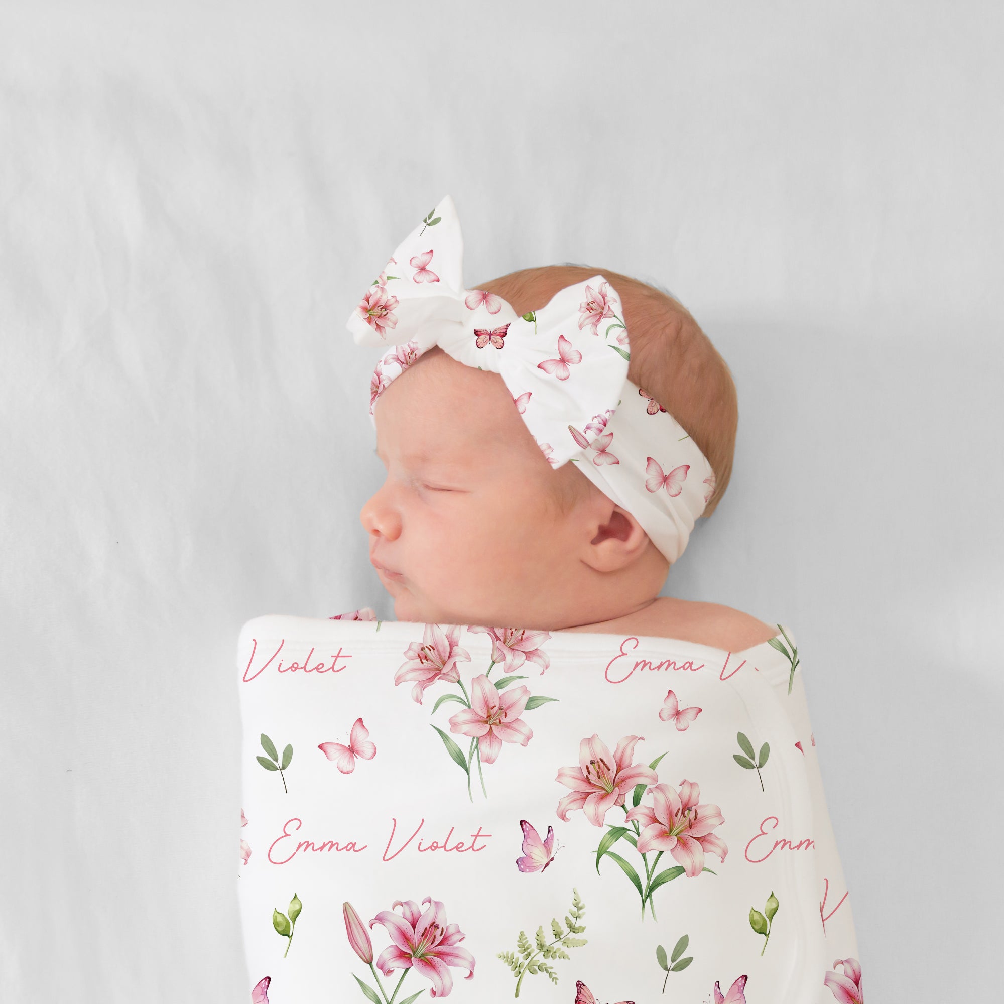 Personalized Bow Headband in Pink Lilys