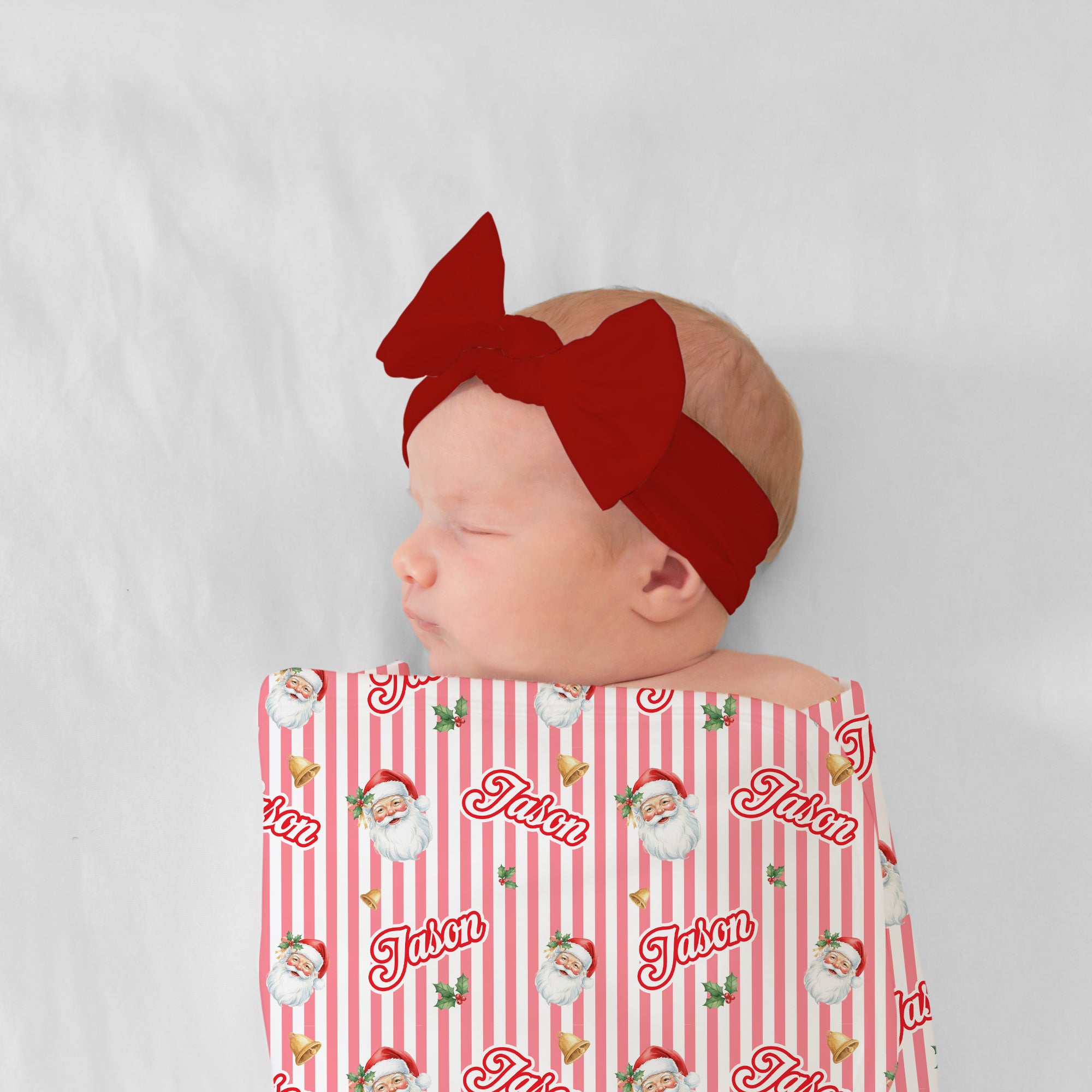 Personalized Bow Headband in Santa Red