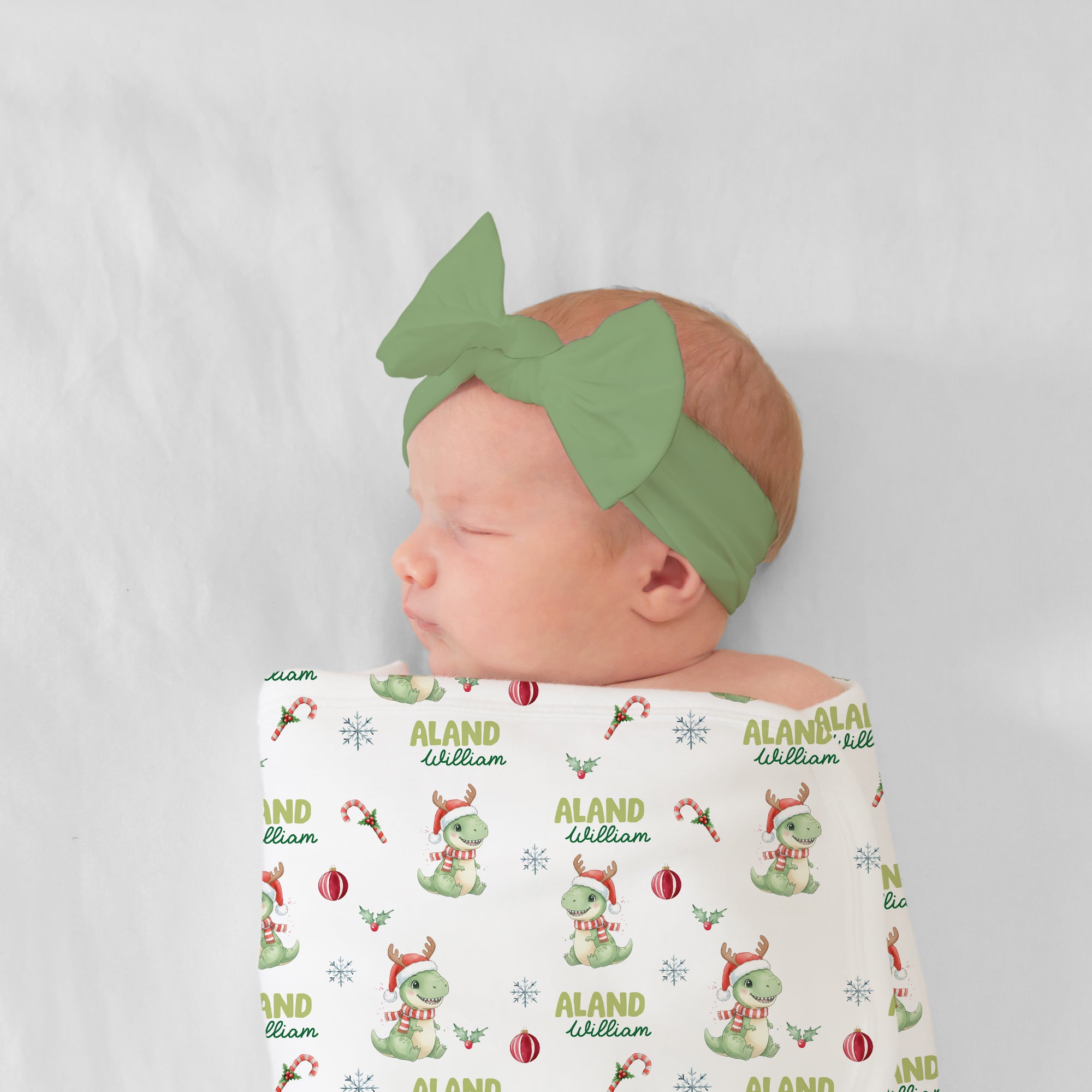 Personalized Bow Headband in Dino Green