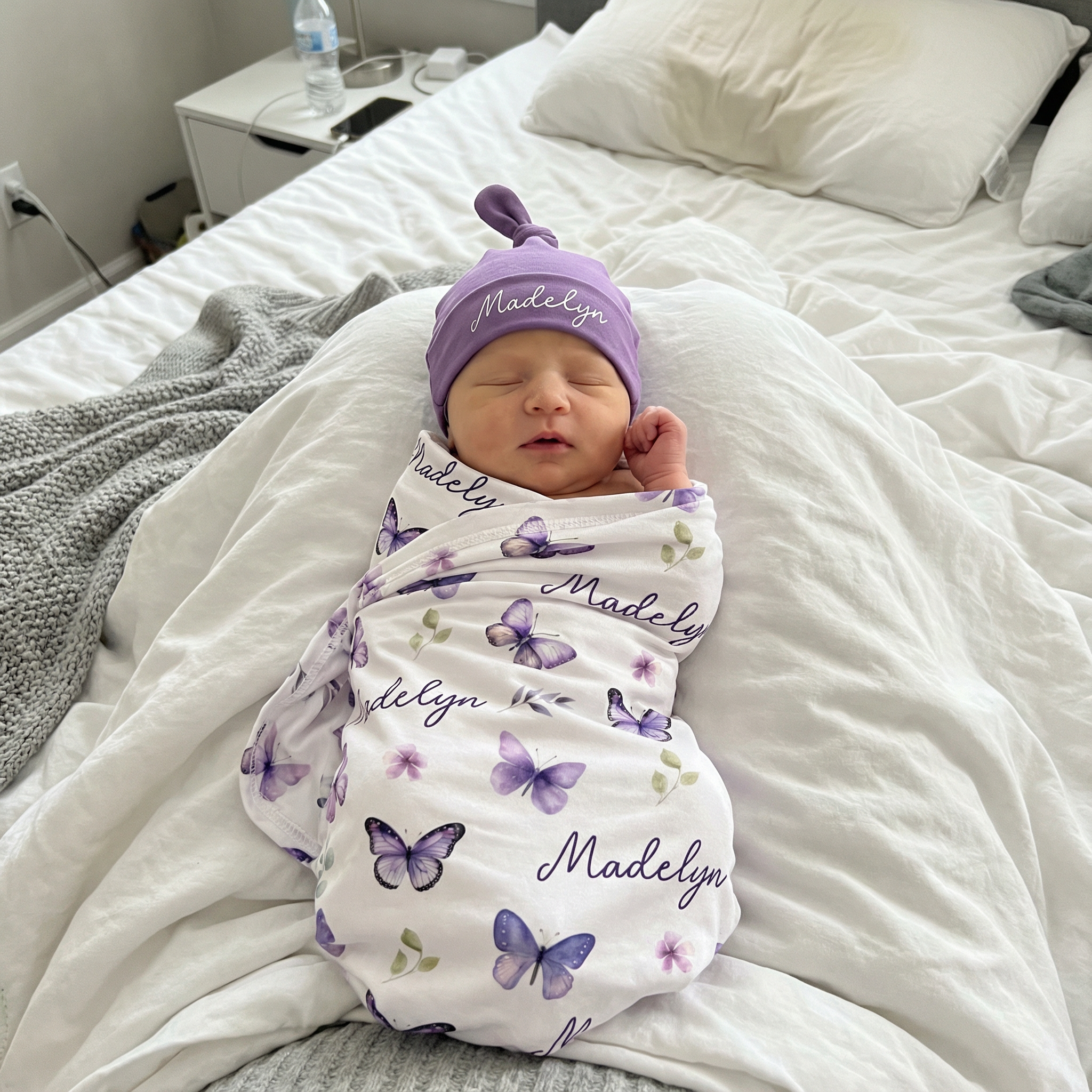 Personalized Swaddle in Purple Butterfly