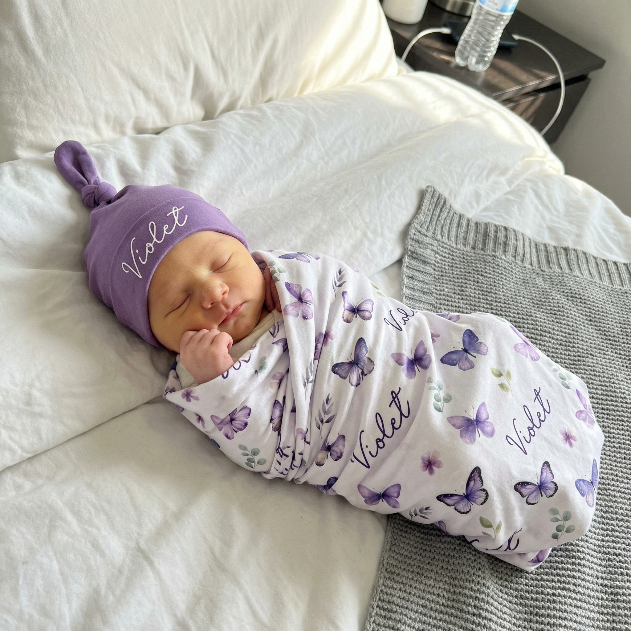 Personalized Swaddle in Purple Butterfly