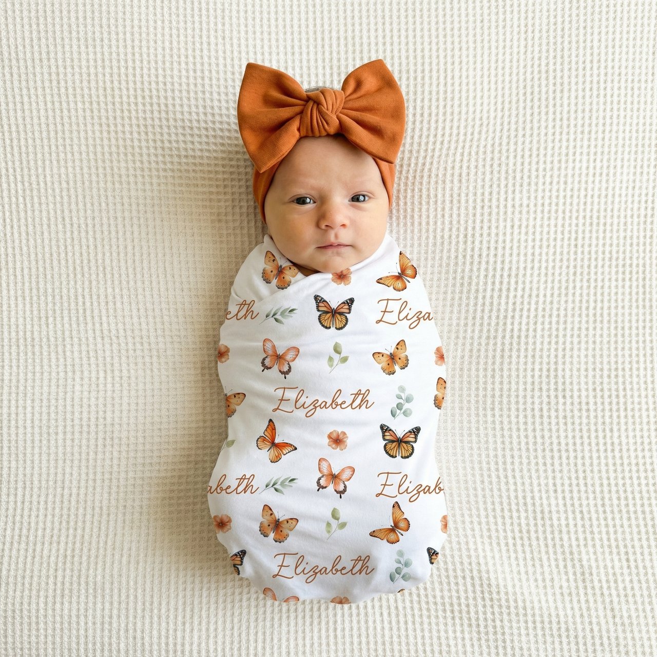 Personalized Swaddle in Orange Butterfly